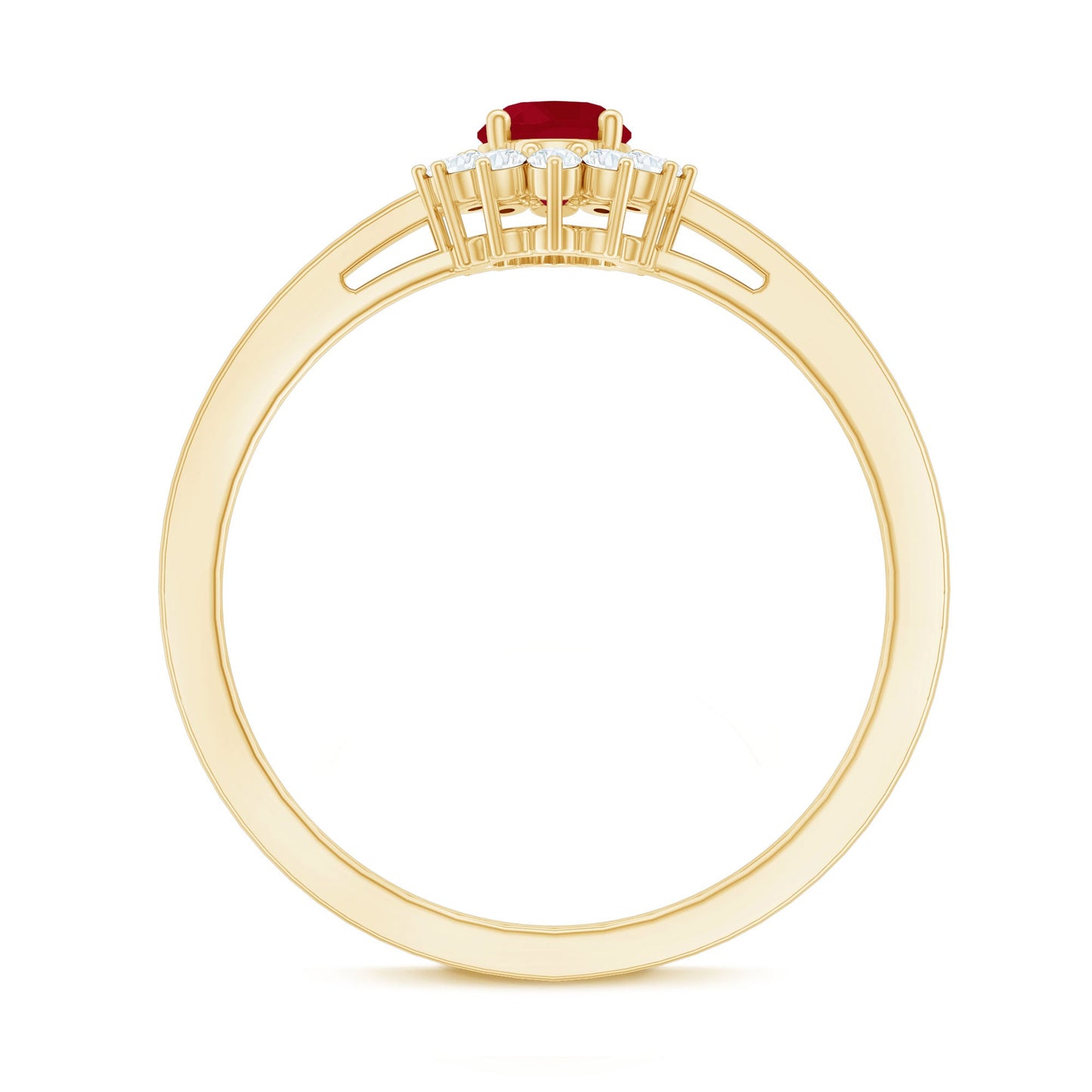 Natural 0.6 Carat Ruby Oval Engagement Ring with Diamond Halo