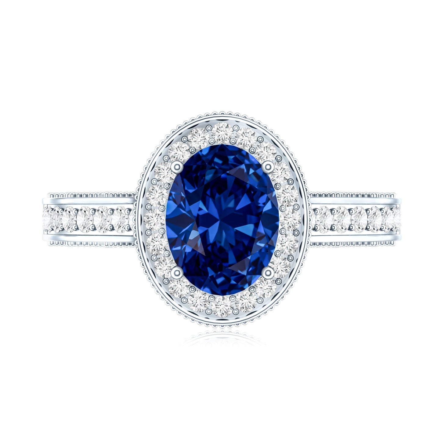 Certified 1.5 Carat Lab Grown Blue Sapphire Engagement Ring with Diamond Halo