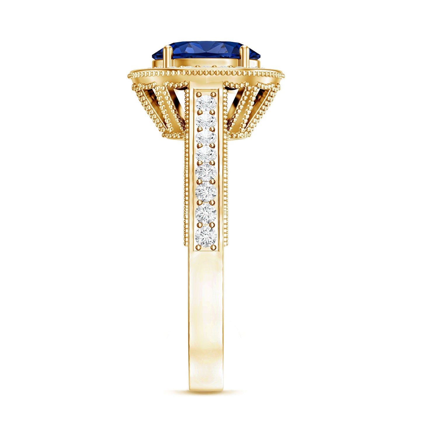 Certified 1.5 Carat Lab Grown Blue Sapphire Engagement Ring with Diamond Halo
