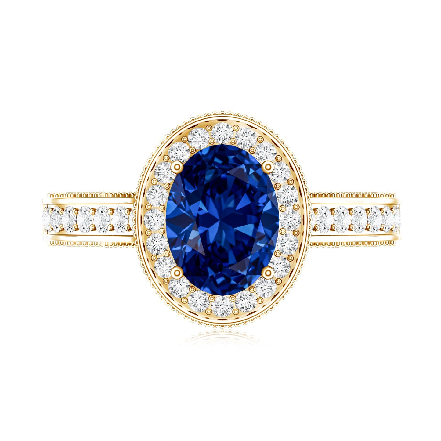 Certified 1.5 Carat Lab Grown Blue Sapphire Engagement Ring with Diamond Halo