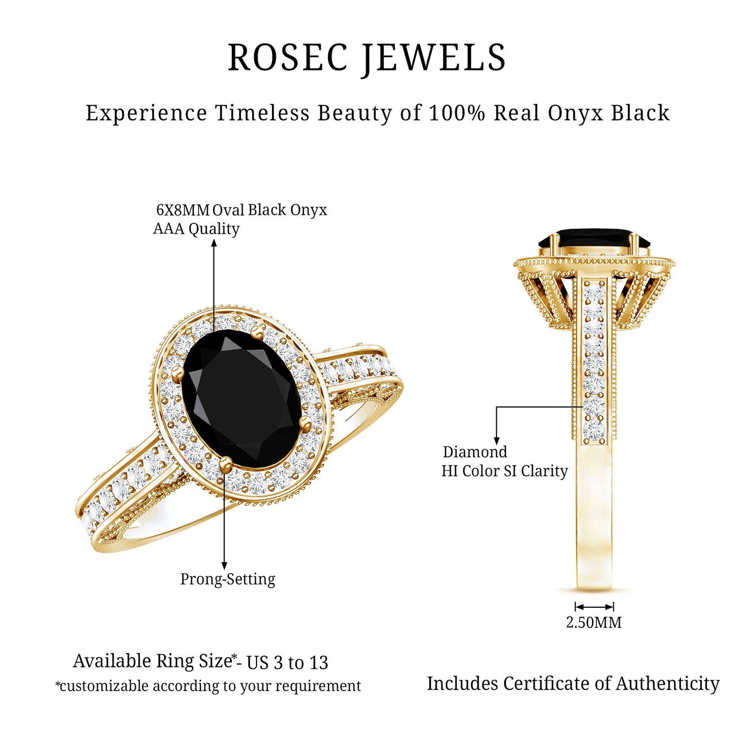 Vintage Inspired Black Onyx Oval Engagement Ring with Diamond Halo