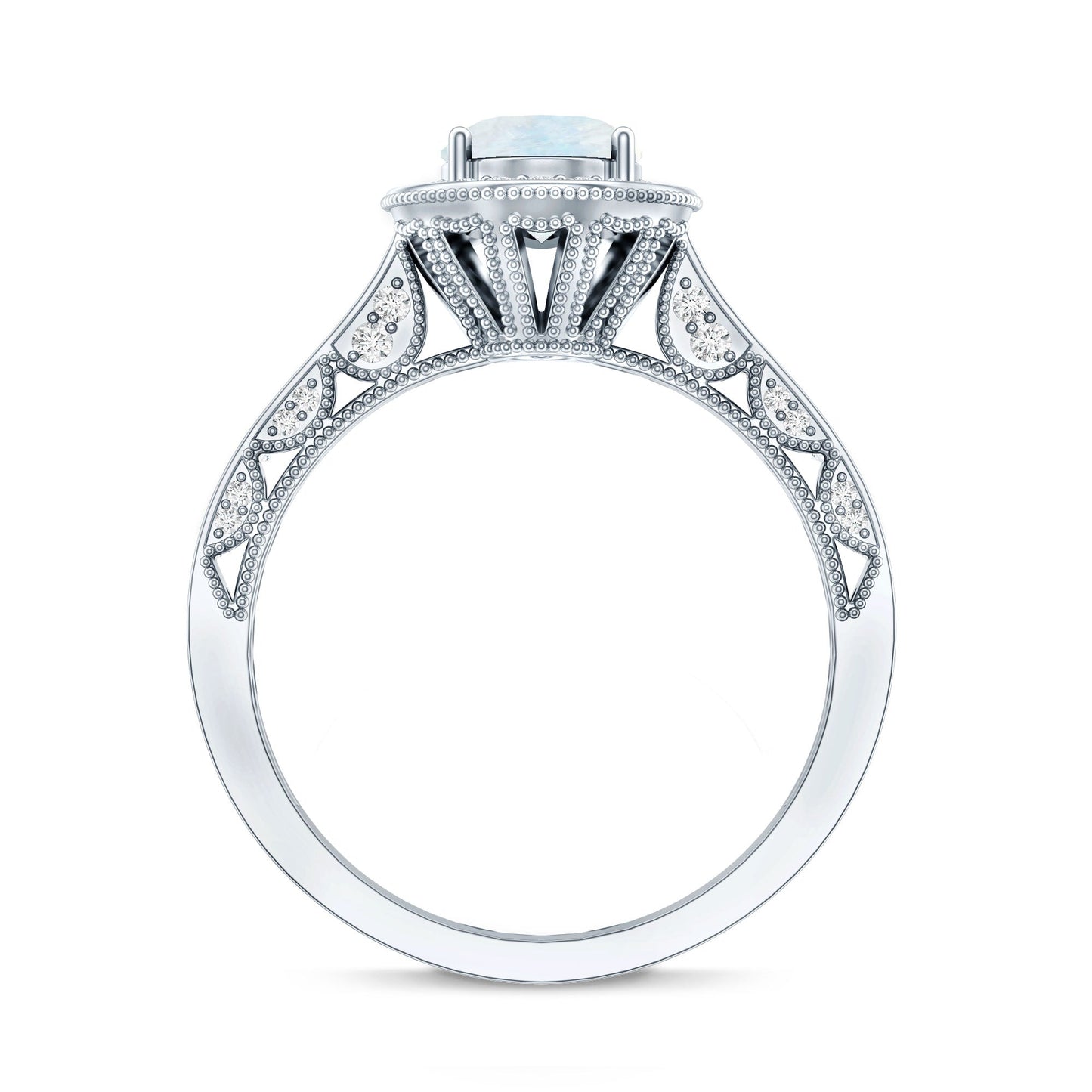 0.6 Carat Moonstone and Diamond Engagement Ring with Milgrain Details