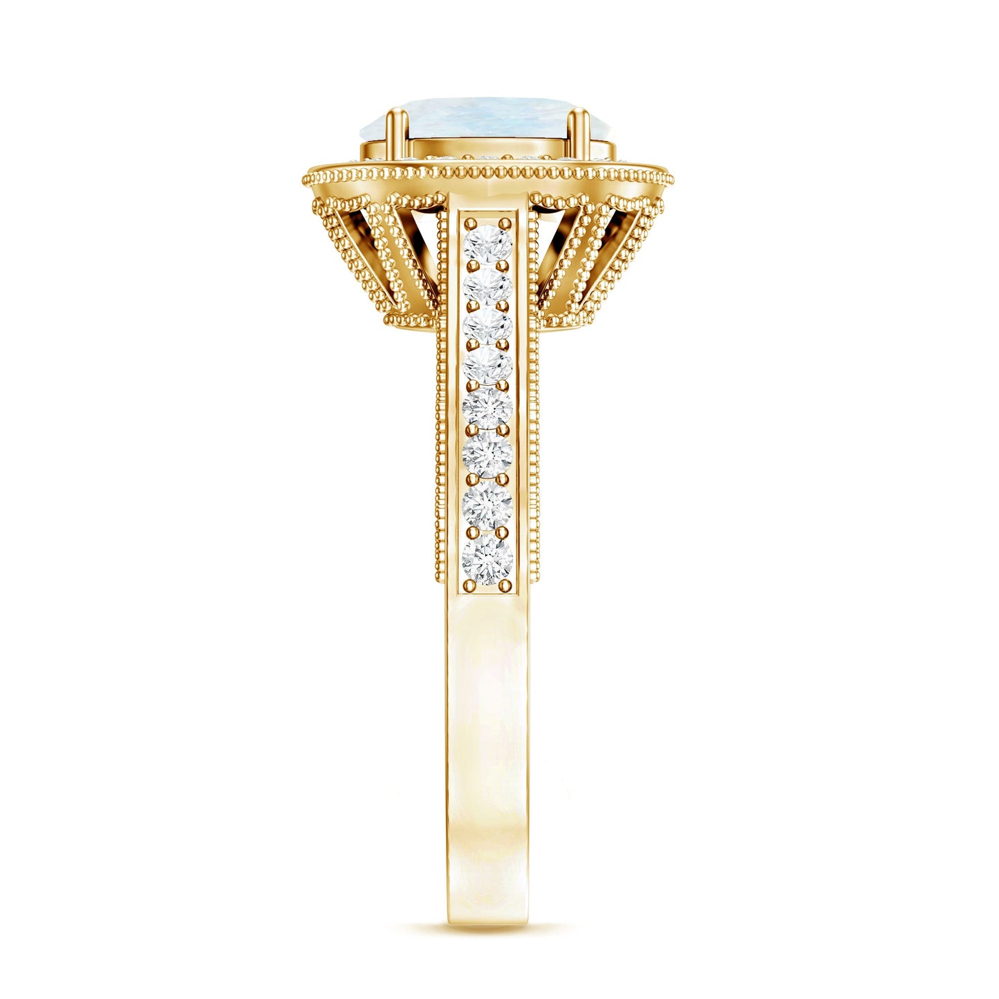 0.6 Carat Moonstone and Diamond Engagement Ring with Milgrain Details