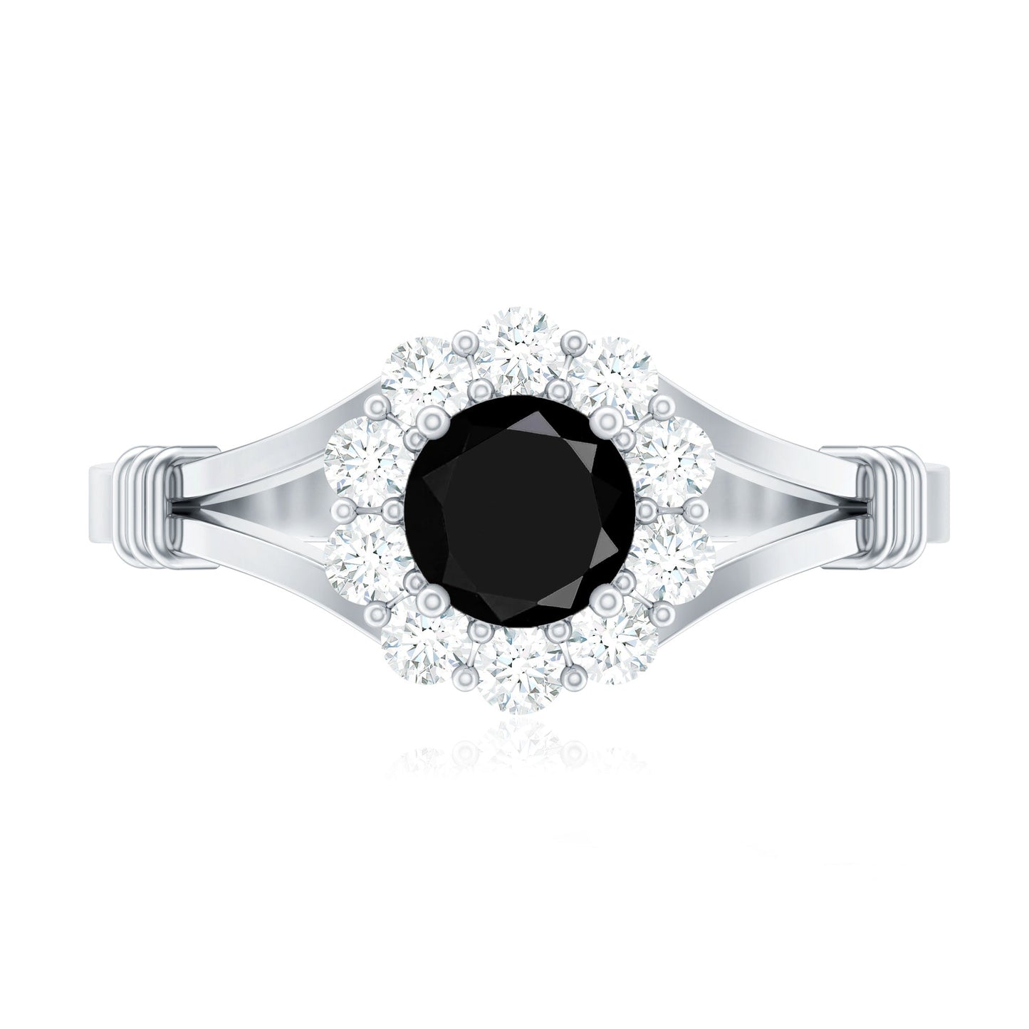 0.4 Carat Black Onyx Floral Engagement Ring with Diamond Halo