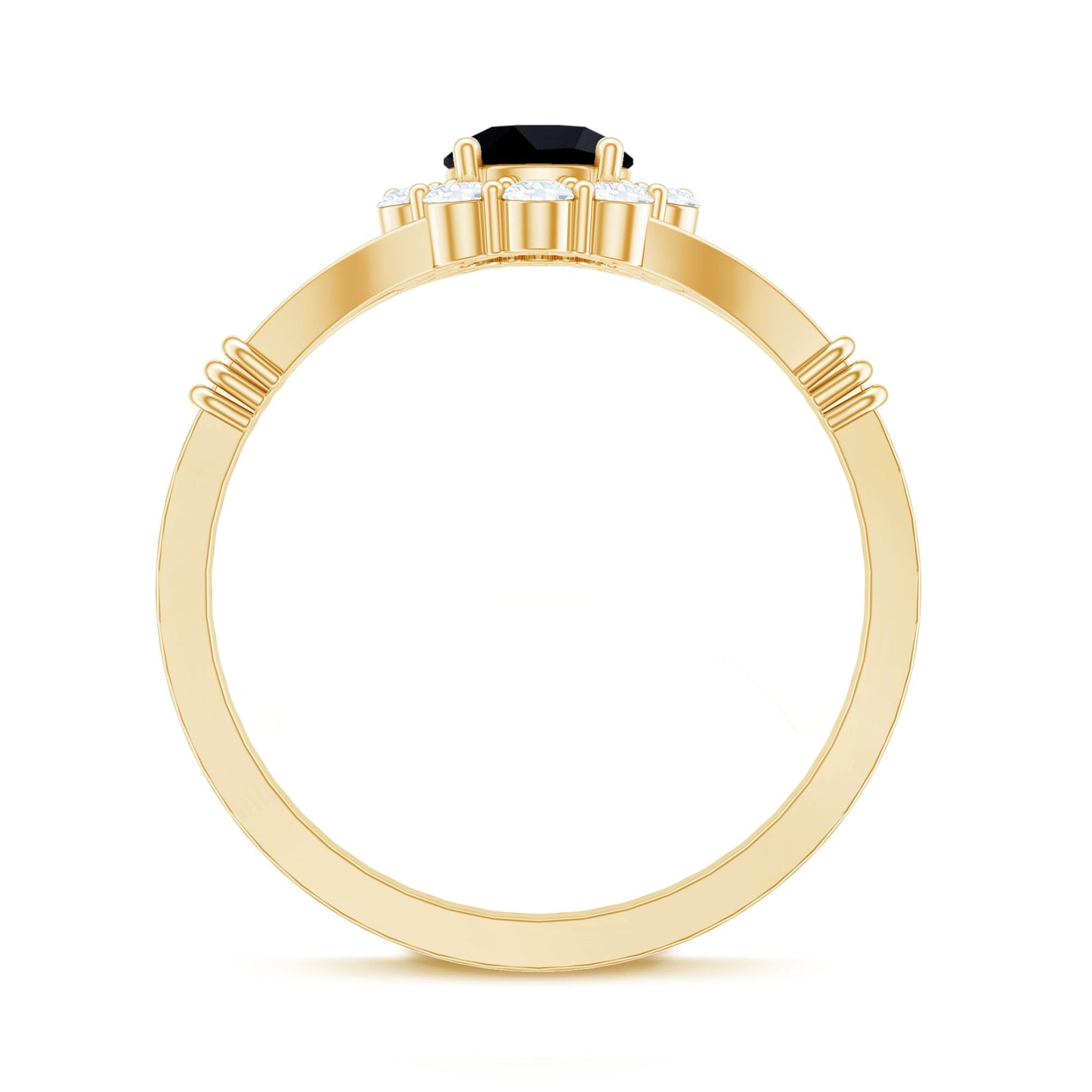 0.4 Carat Black Onyx Floral Engagement Ring with Diamond Halo