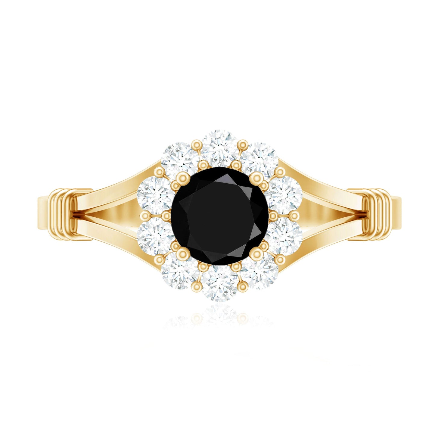 0.4 Carat Black Onyx Floral Engagement Ring with Diamond Halo