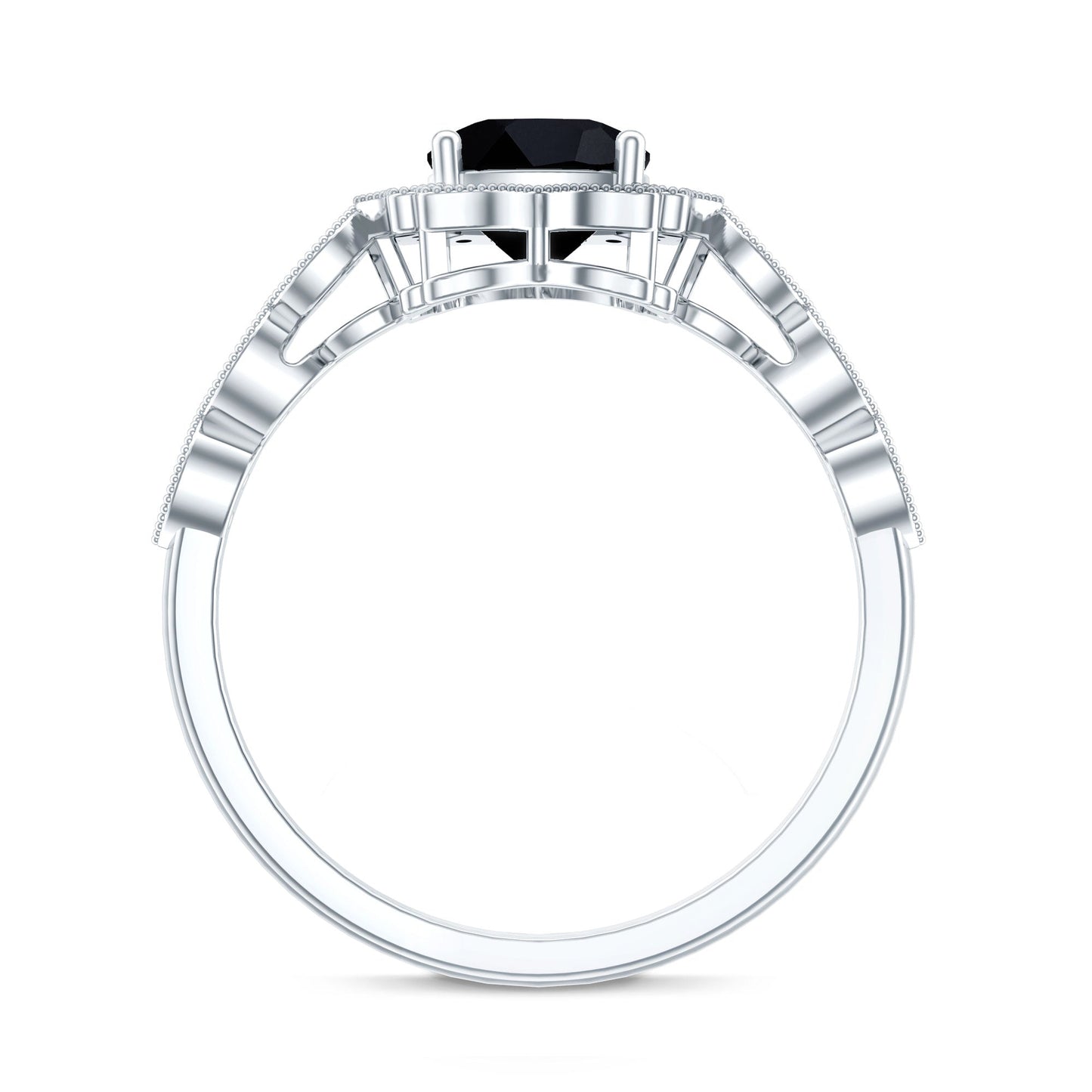 Vintage Inspired Black Onyx and Diamond Halo Engagement Ring
