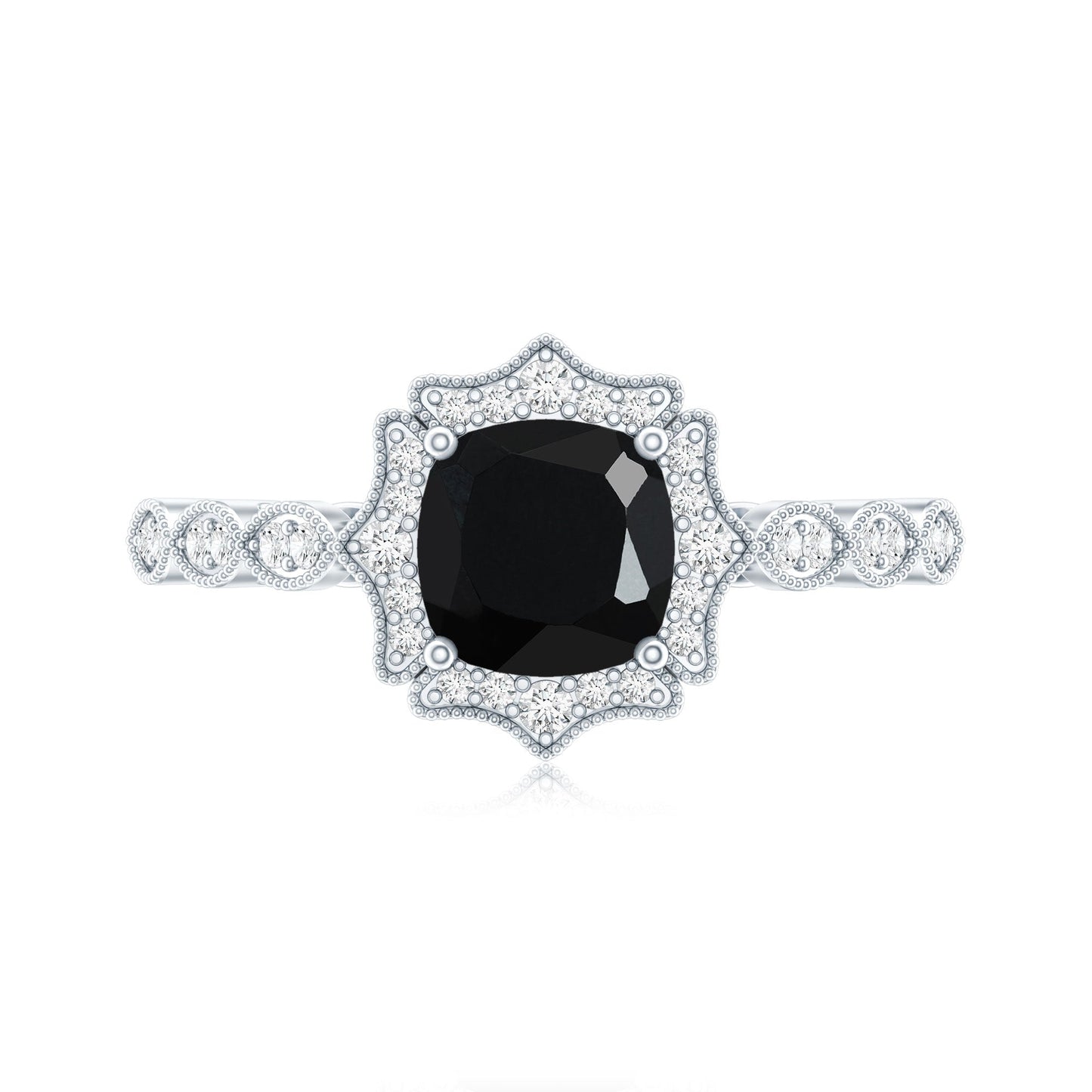 Vintage Inspired Black Onyx and Diamond Halo Engagement Ring