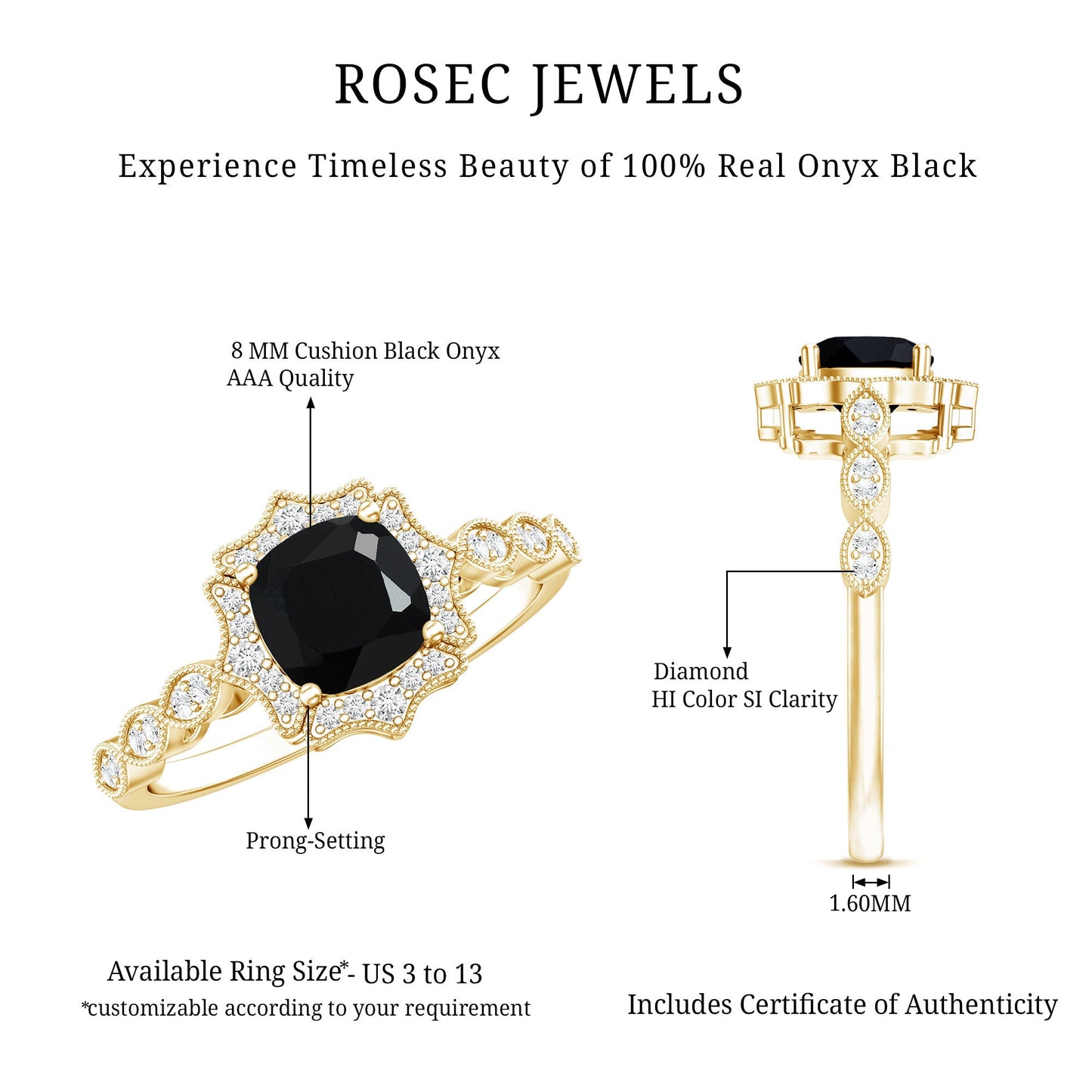 Vintage Inspired Black Onyx and Diamond Halo Engagement Ring