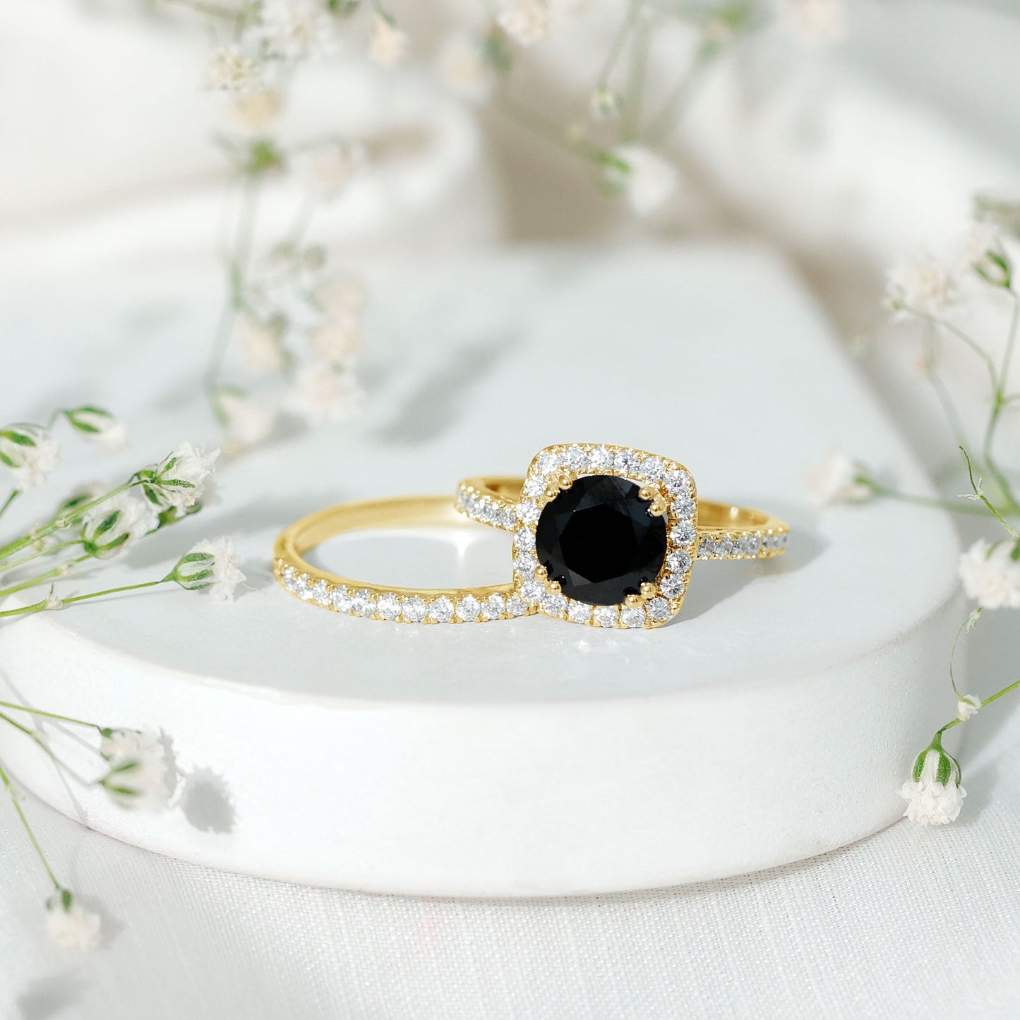 Certified 2 Carat Lab Grown Black Diamond Halo Engagement Ring with Wedding Band