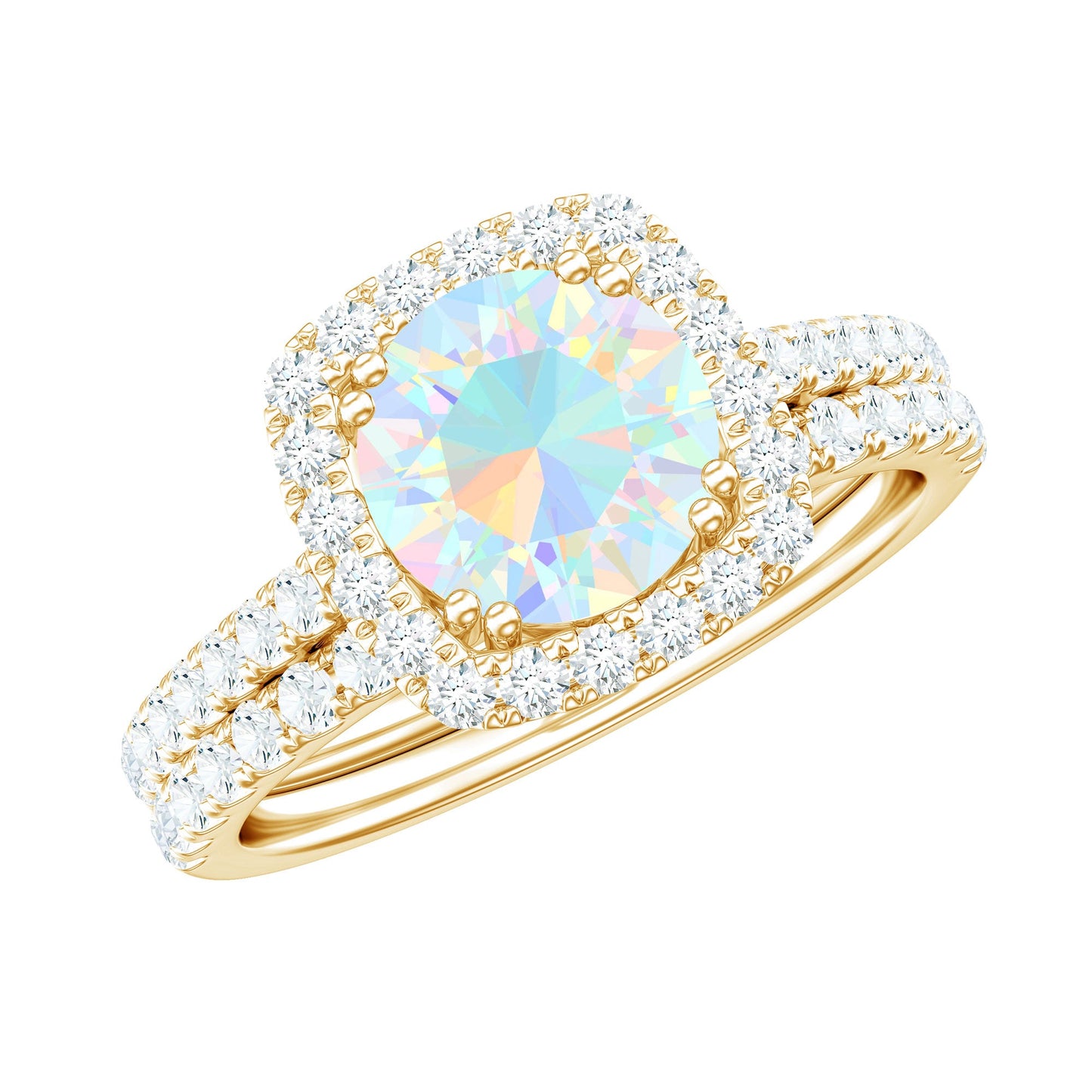 Real Ethiopian Opal Engagement Ring with Moissanite Wedding Band