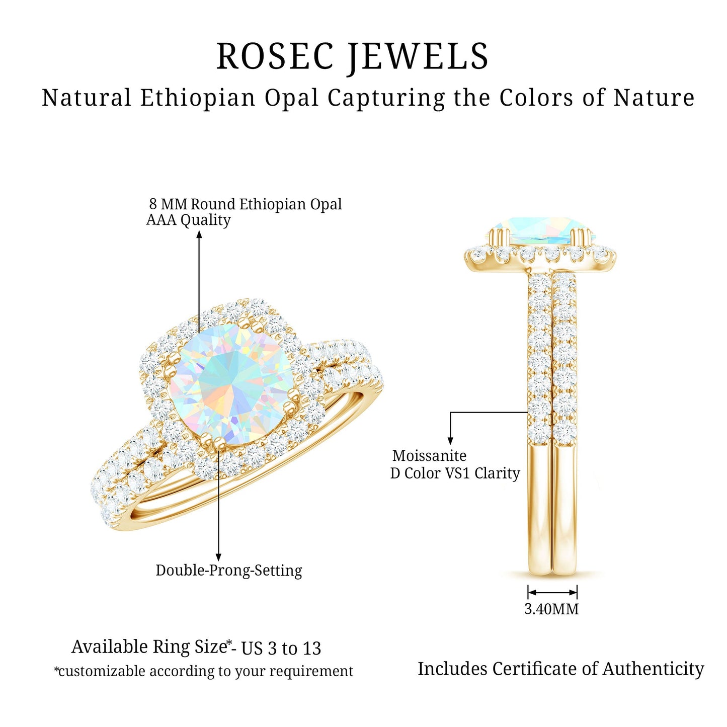 Real Ethiopian Opal Engagement Ring with Moissanite Wedding Band