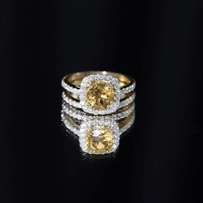 1.2 Carat Citrine Halo Wedding Ring Set with Moissanite