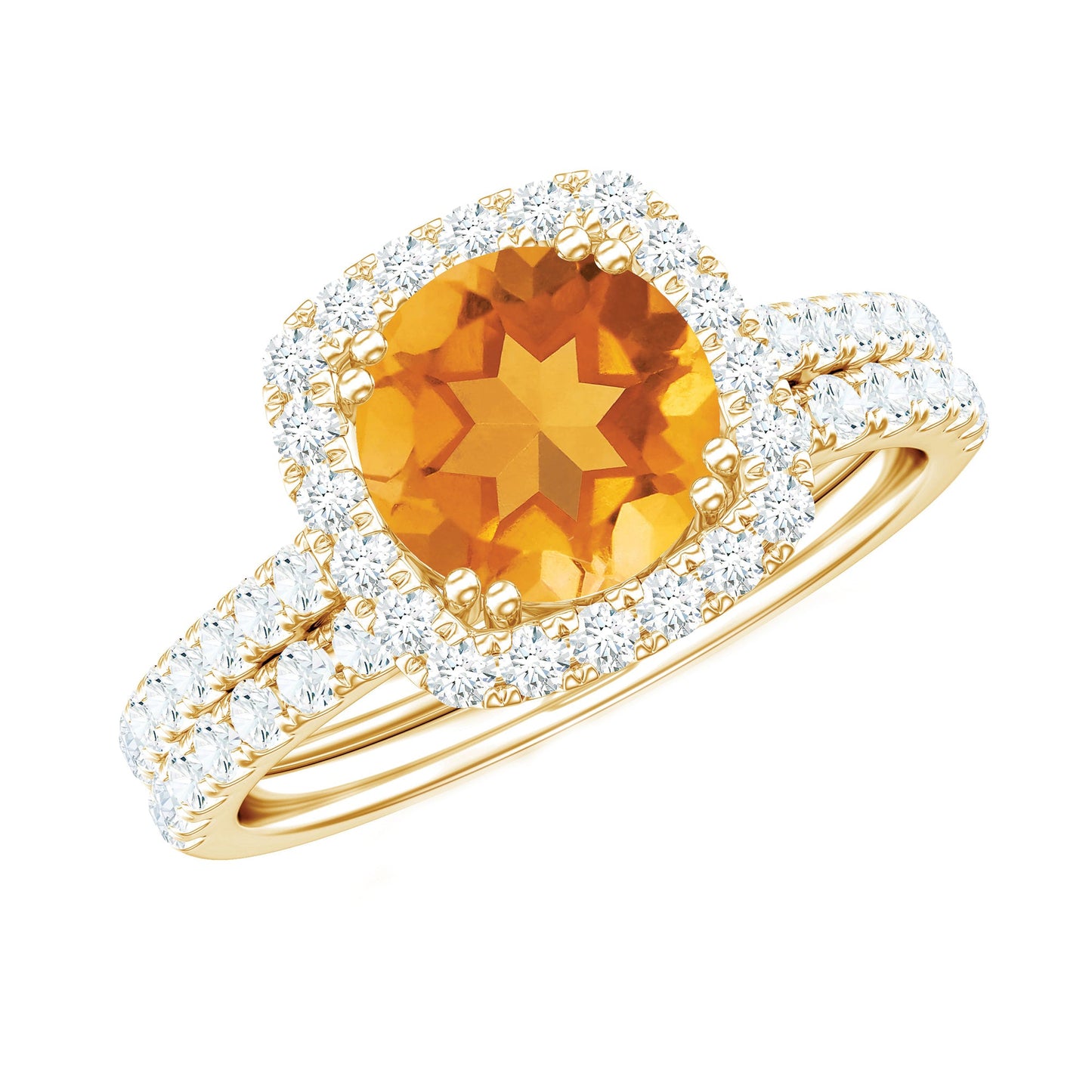 1.2 Carat Citrine Halo Wedding Ring Set with Moissanite