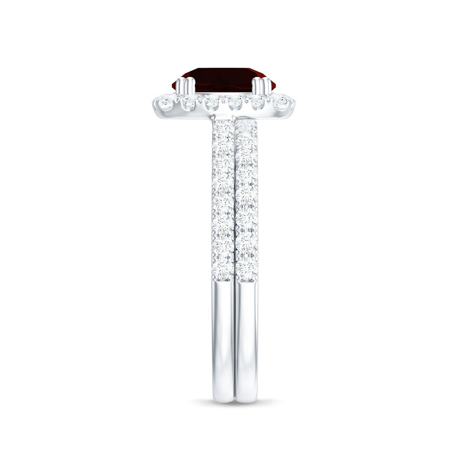Natural Garnet Diamond Engagement Ring with Wedding Band