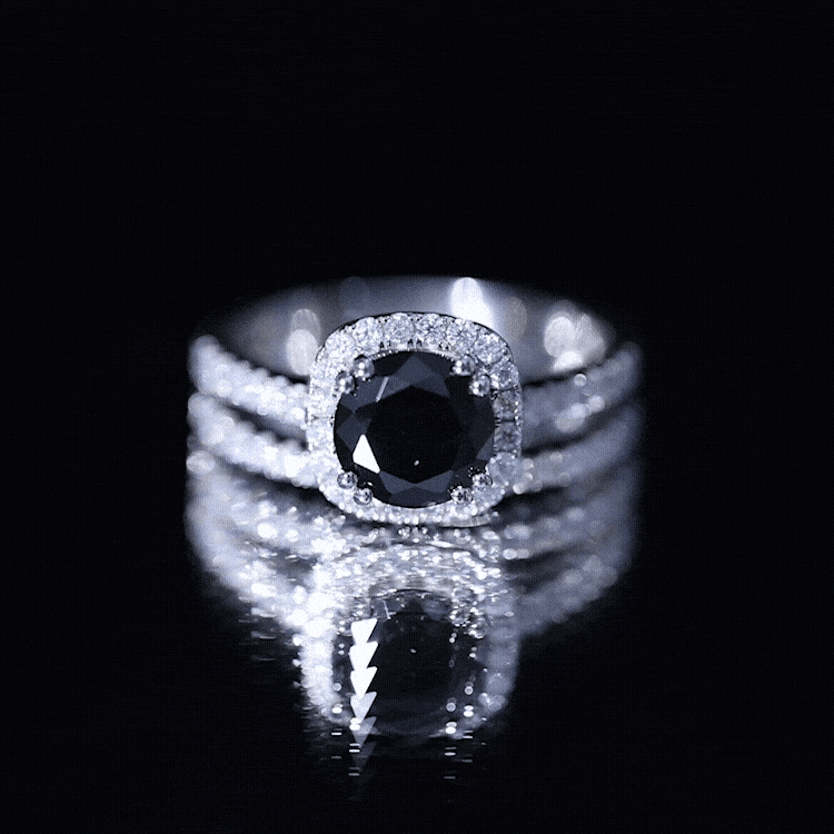 Round Cut Black Onyx Bridal Wedding Ring Set with Moissanite