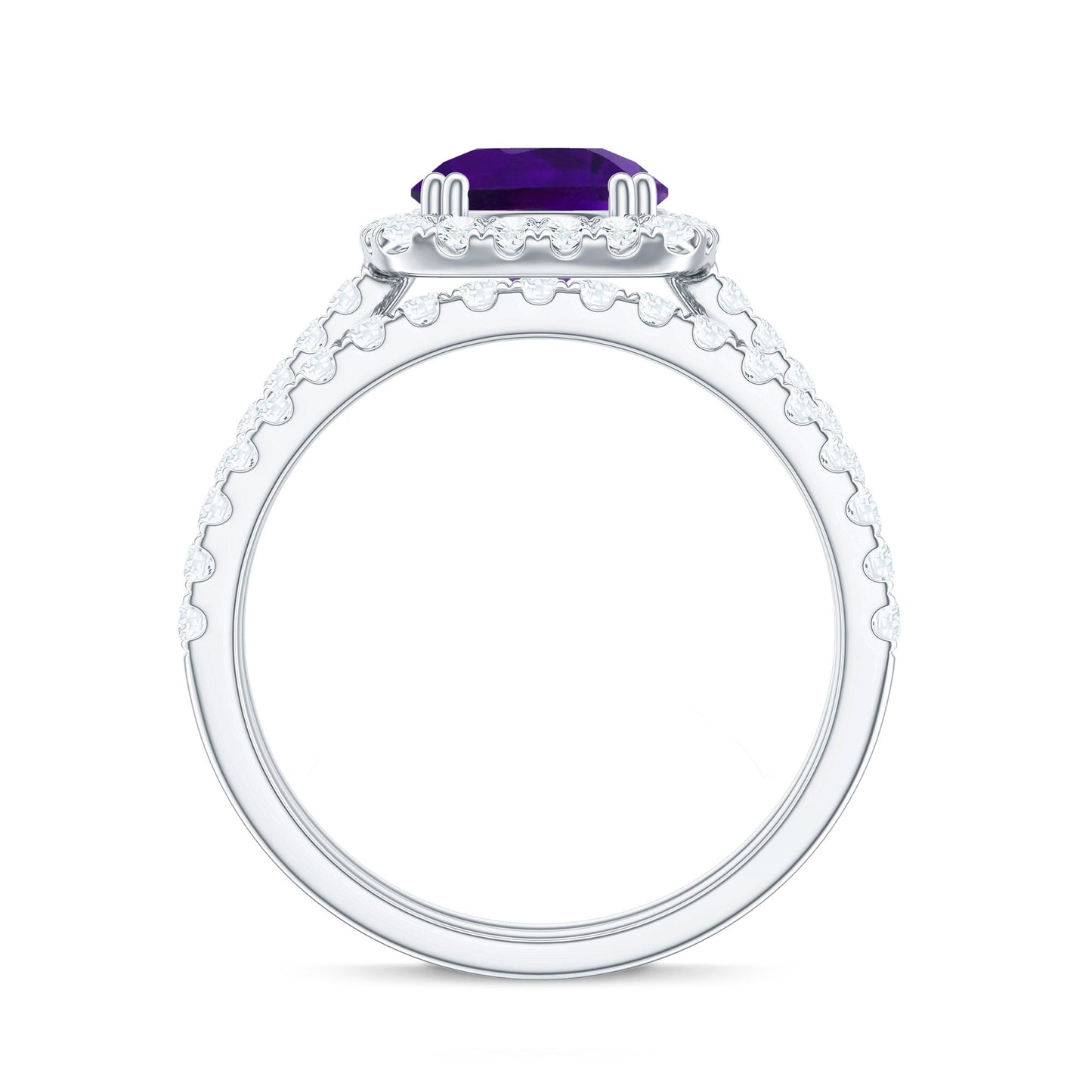 Real 1.2 Carat Amethyst Wedding Engagement Ring Set with Moissanite