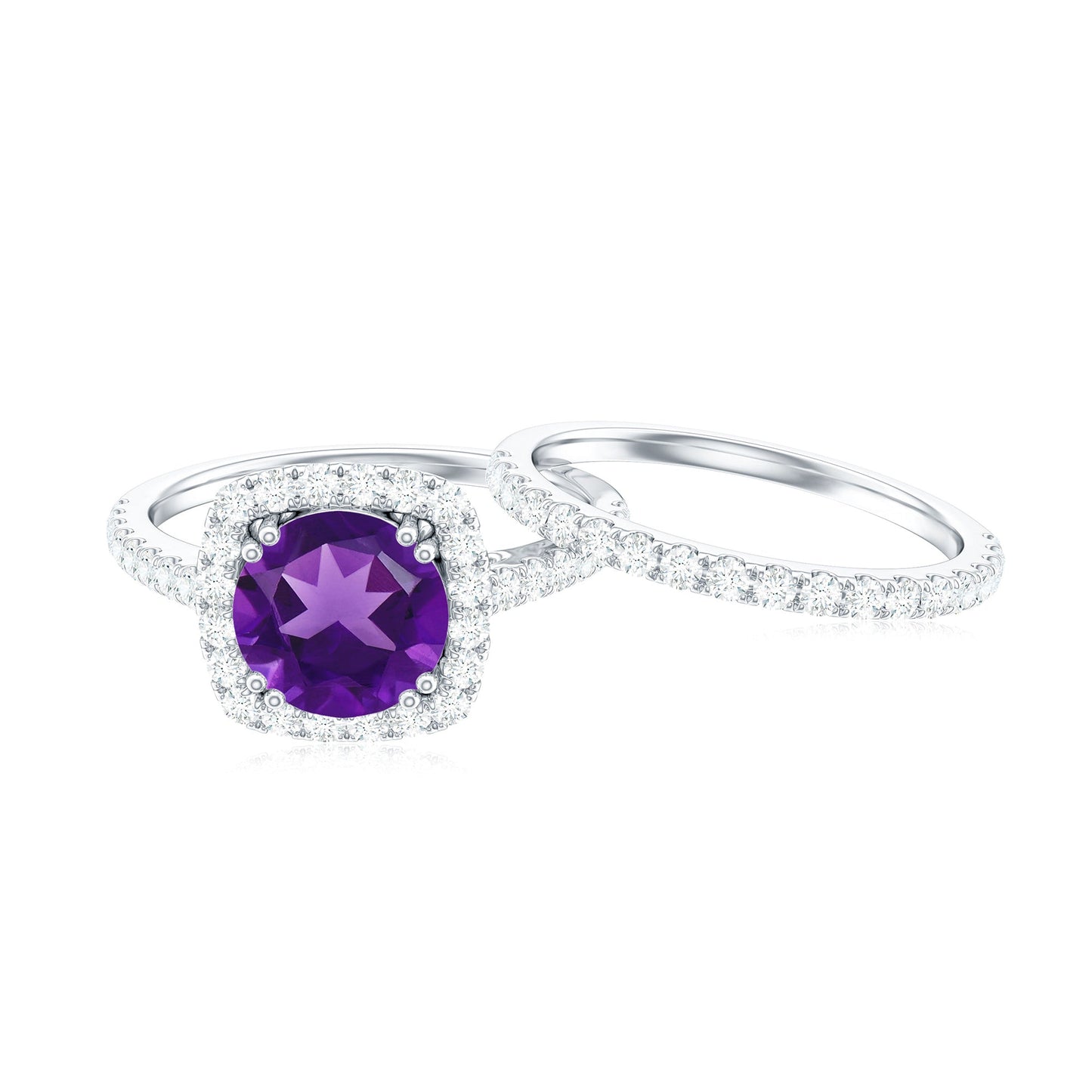 Real 1.2 Carat Amethyst Wedding Engagement Ring Set with Moissanite
