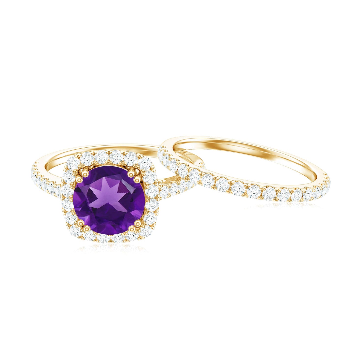 Real 1.2 Carat Amethyst Wedding Engagement Ring Set with Moissanite