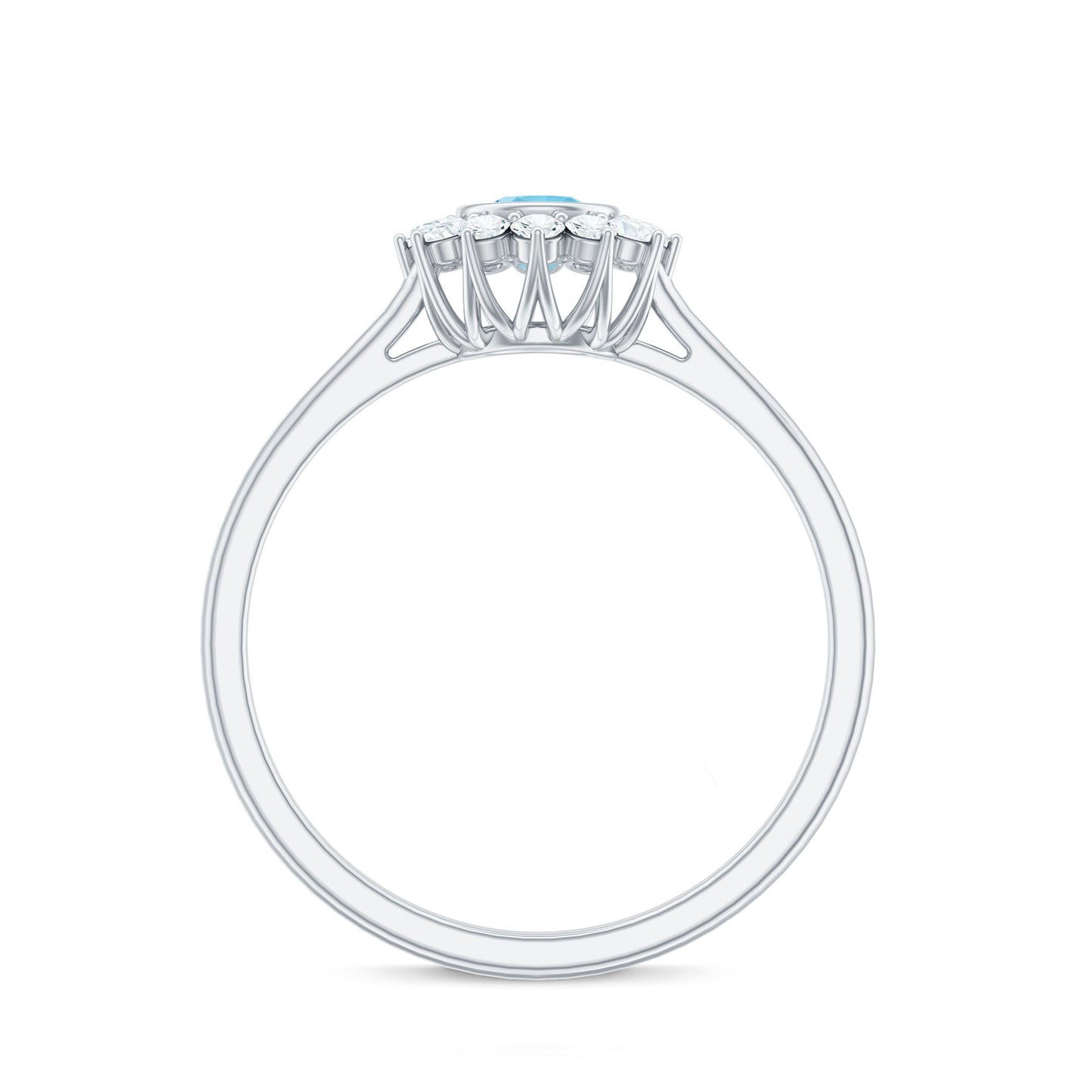 Real Round Aquamarine and Diamond Halo Promise Ring