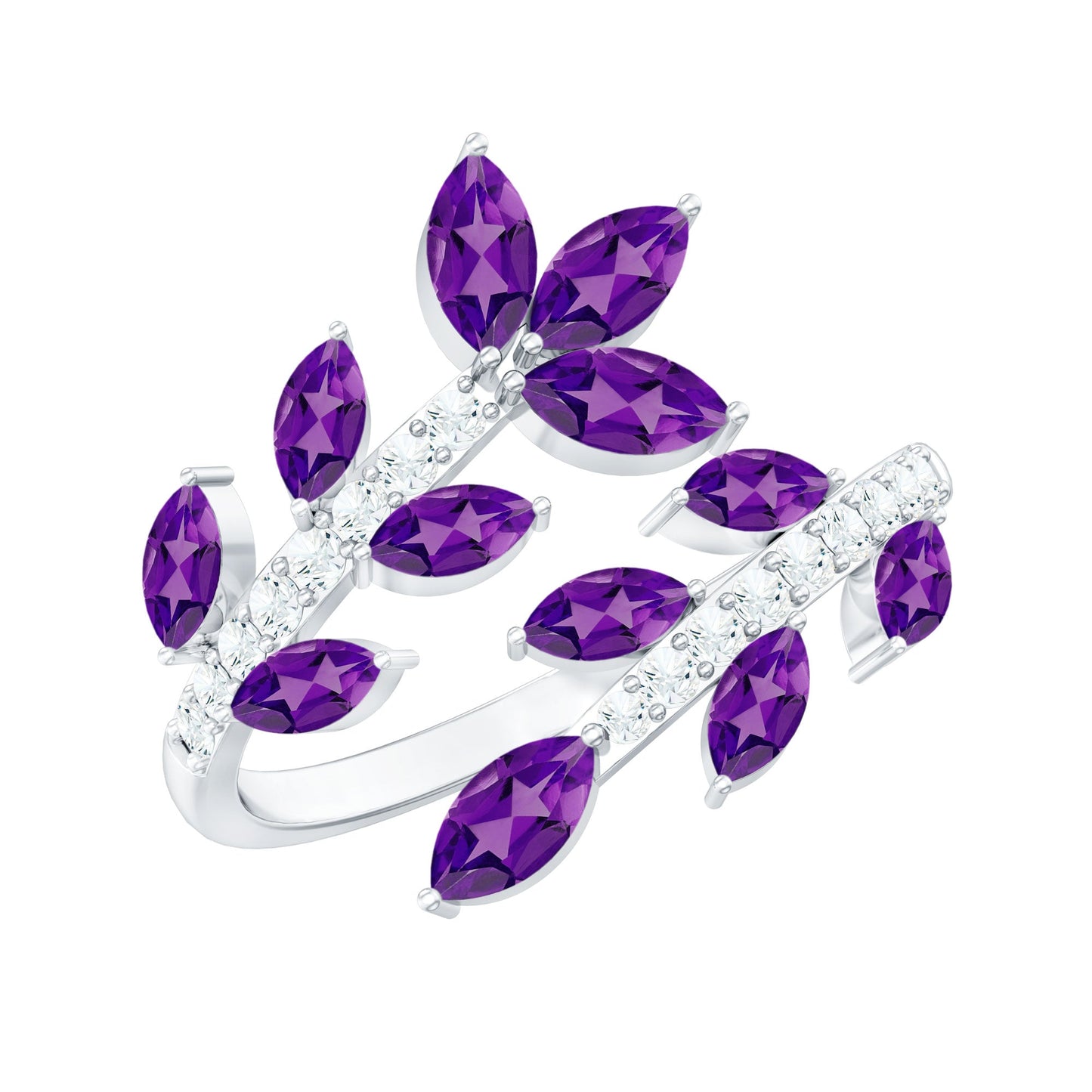 Nature Inspired Amethyst Diamond Cocktail Ring
