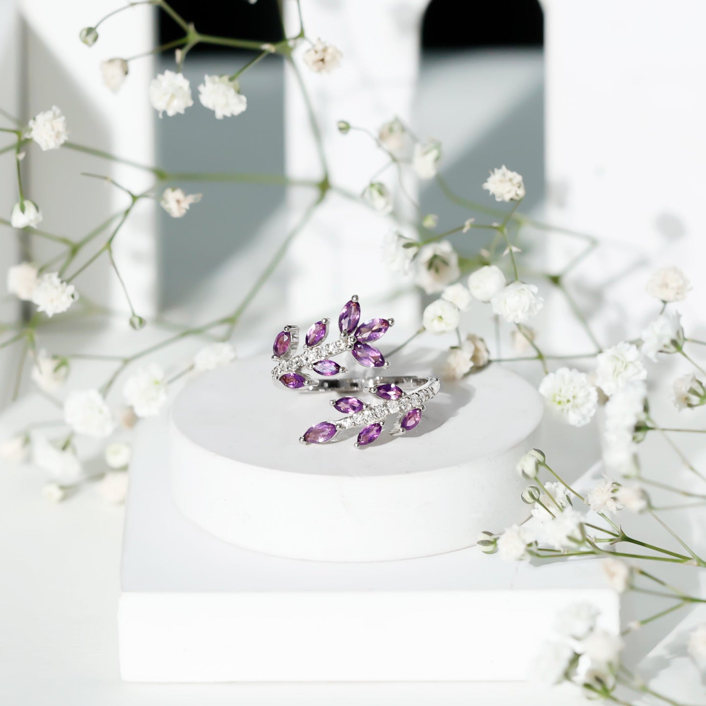 Nature Inspired Amethyst Diamond Cocktail Ring