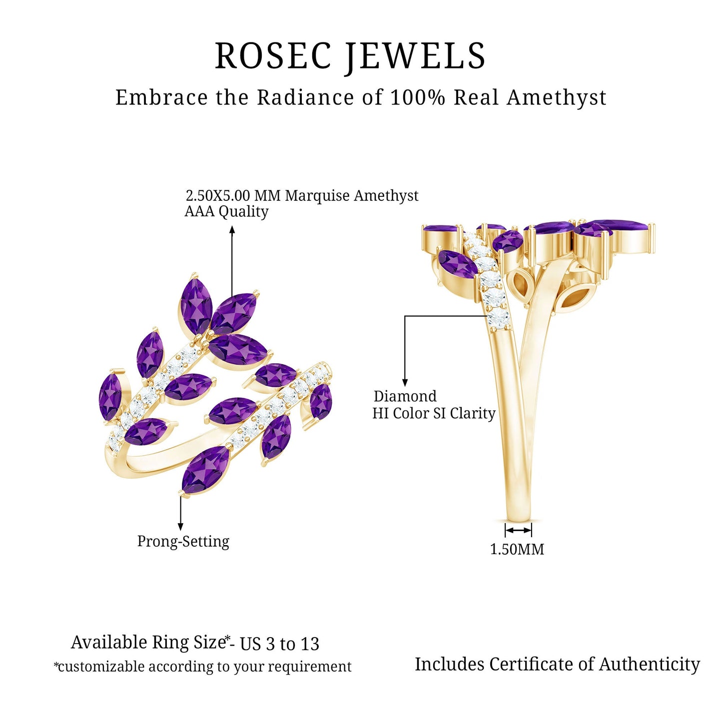 Nature Inspired Amethyst Diamond Cocktail Ring