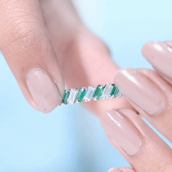 Certified Baguette Lab Grown Emerald Wedding Anniversary Band Ring