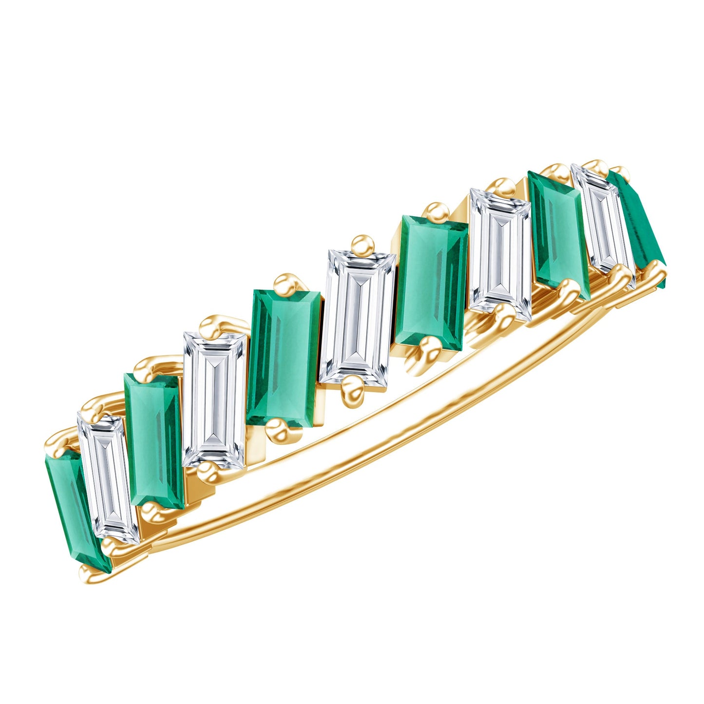 Certified Baguette Lab Grown Emerald Wedding Anniversary Band Ring