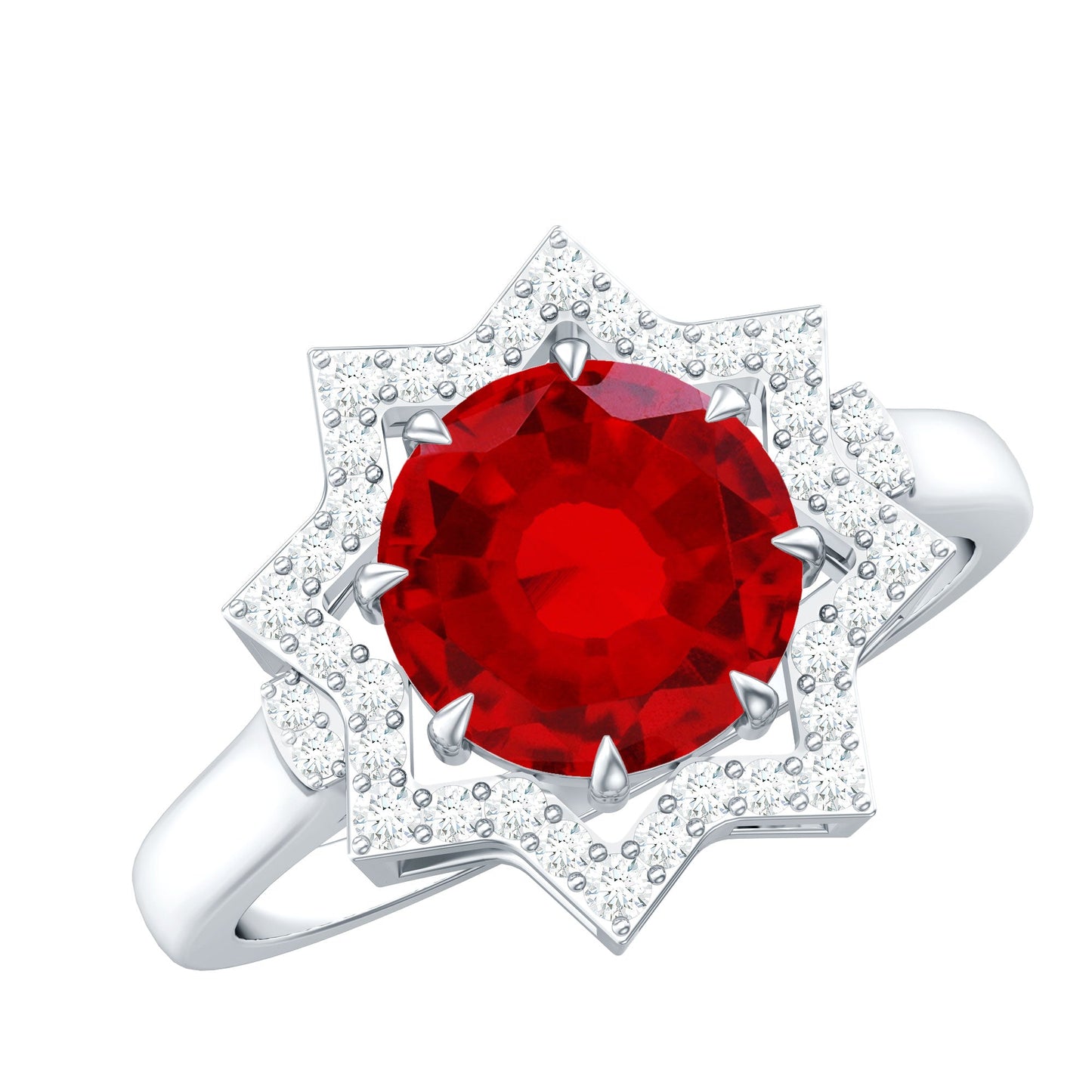 Round Cut Lab Created Ruby and Diamonds Statement Ring