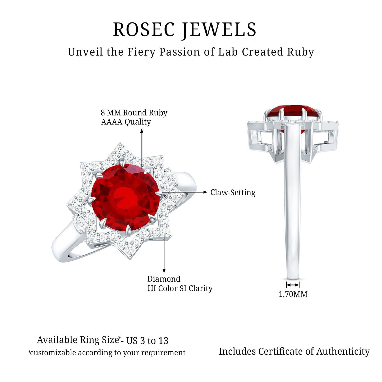 Round Cut Lab Created Ruby and Diamonds Statement Ring