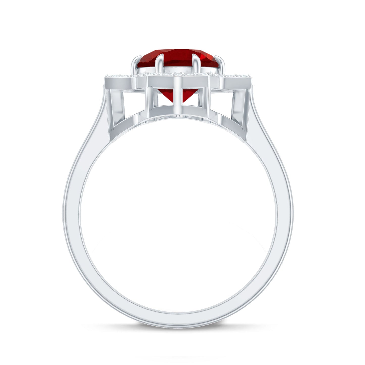 Round Cut Lab Created Ruby and Diamonds Statement Ring