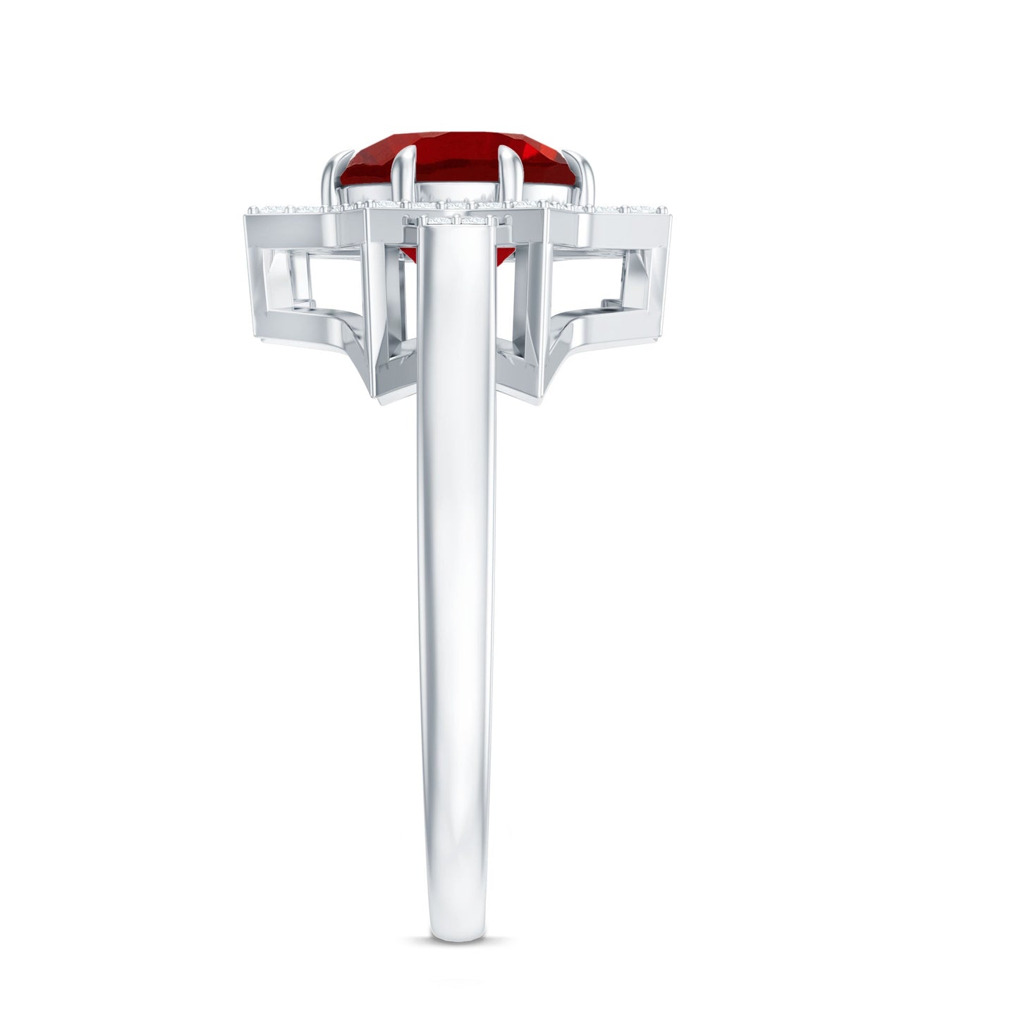 Round Cut Lab Created Ruby and Diamonds Statement Ring