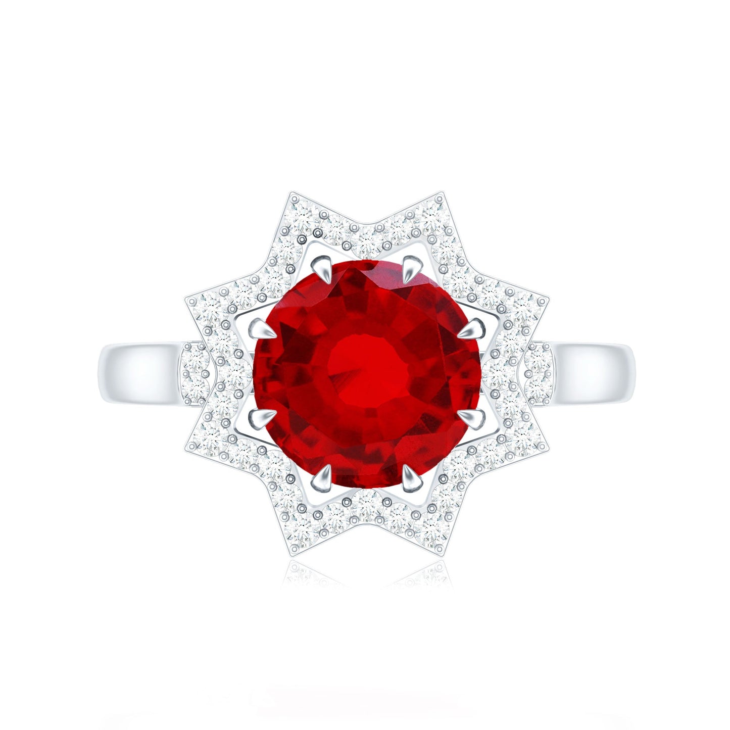Round Cut Lab Created Ruby and Diamonds Statement Ring