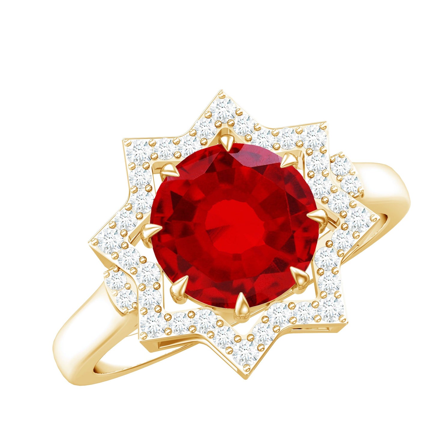 Round Cut Lab Created Ruby and Diamonds Statement Ring