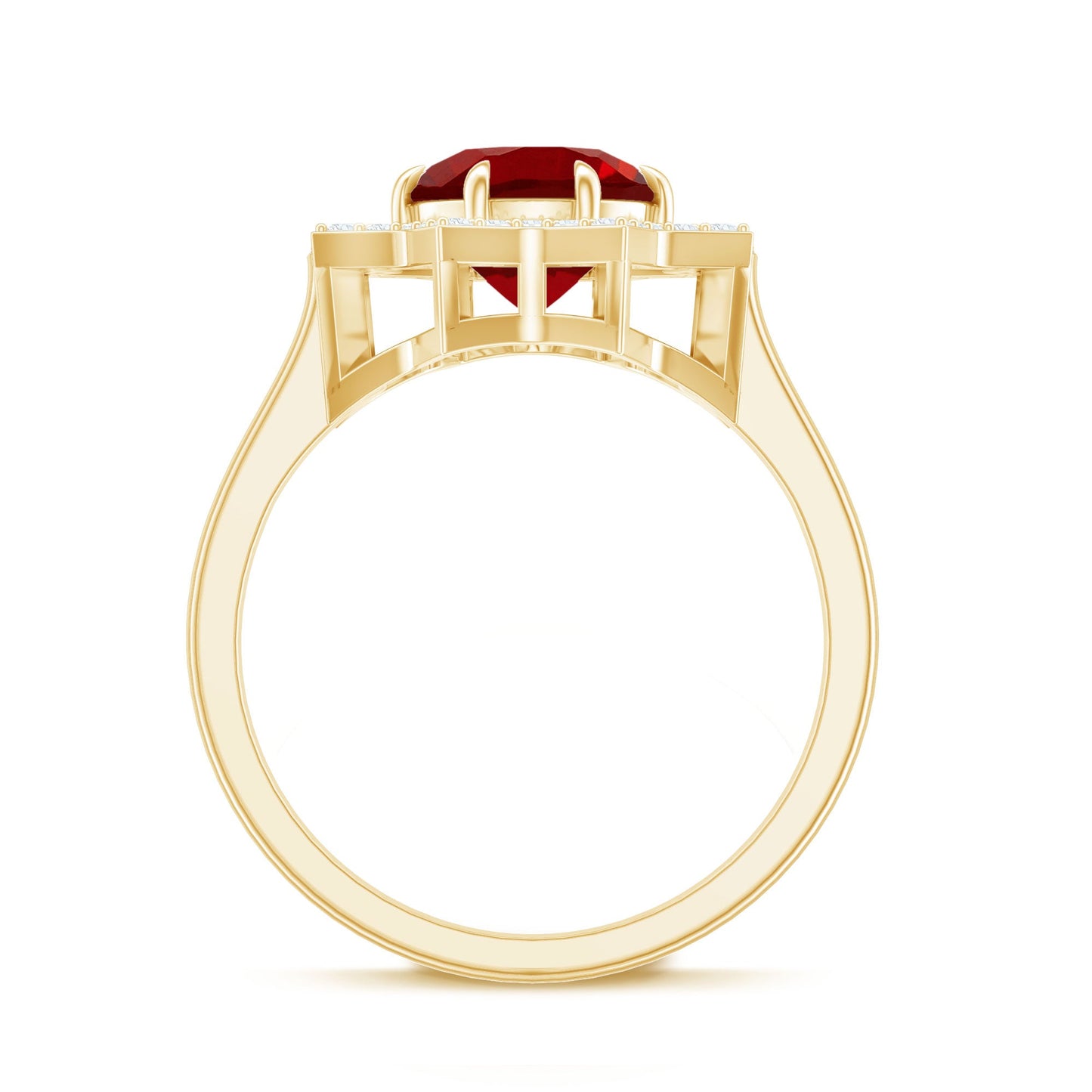 Round Cut Lab Created Ruby and Diamonds Statement Ring
