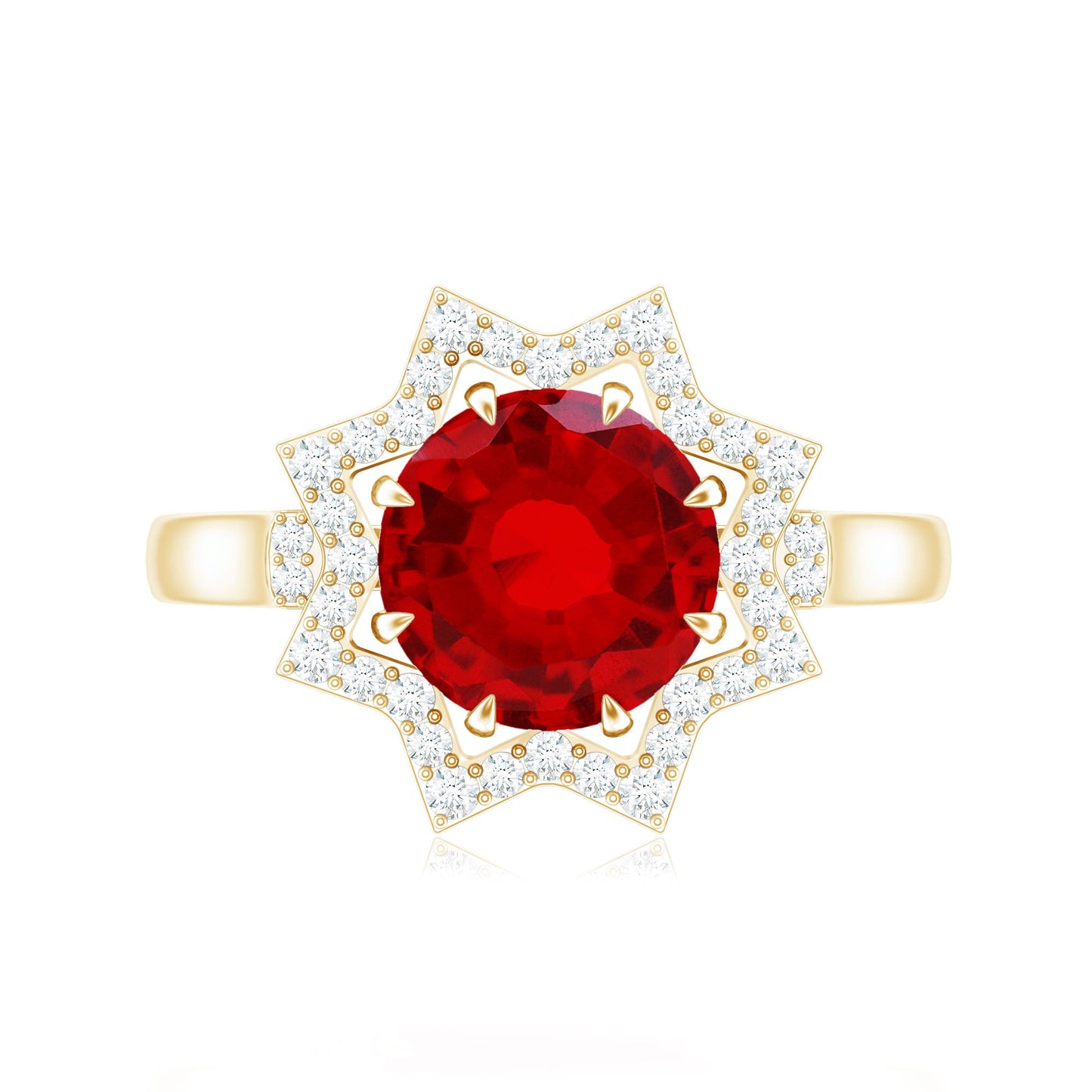 Round Cut Lab Created Ruby and Diamonds Statement Ring