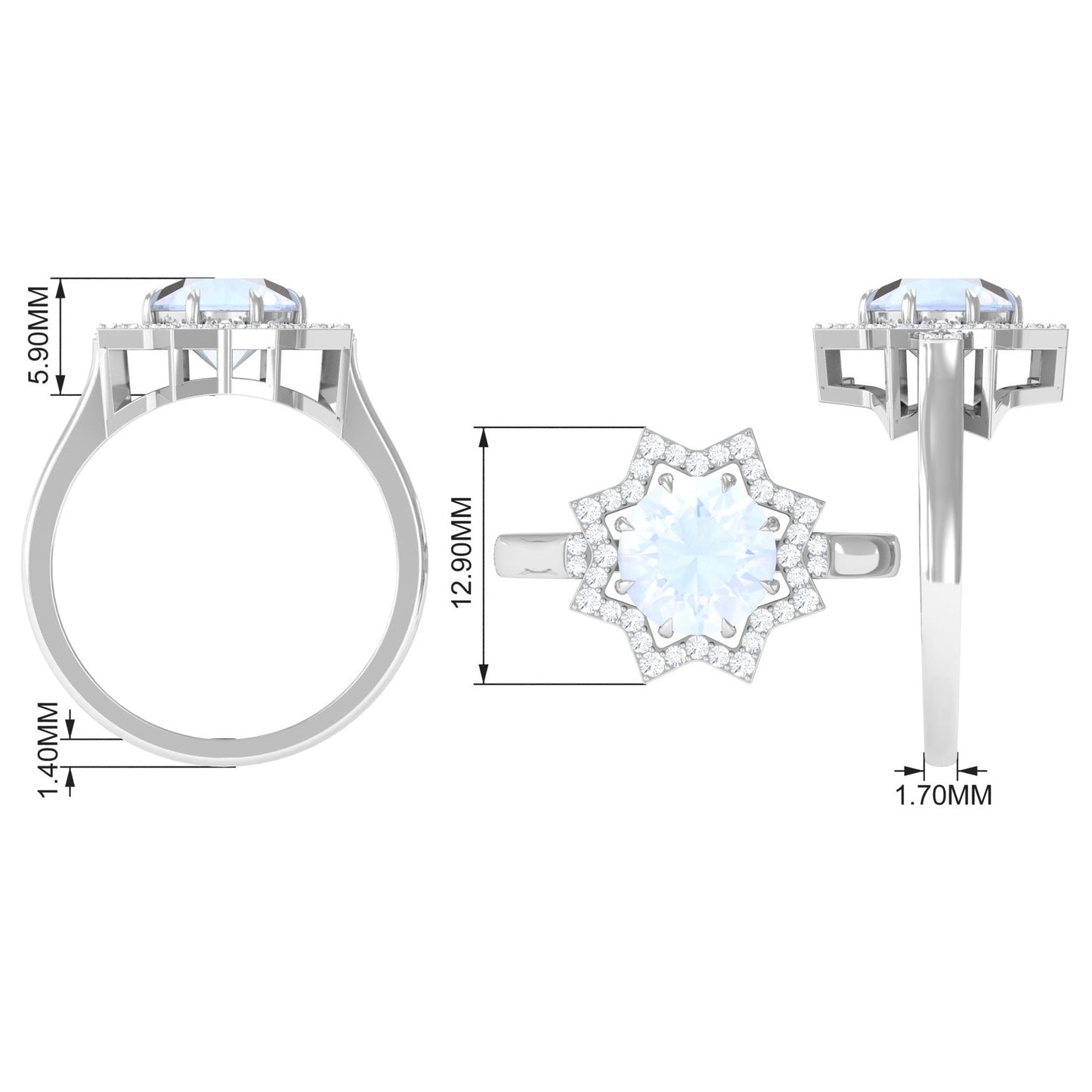 0.8 Carat Moonstone Star Shape Engagement Ring with Diamond