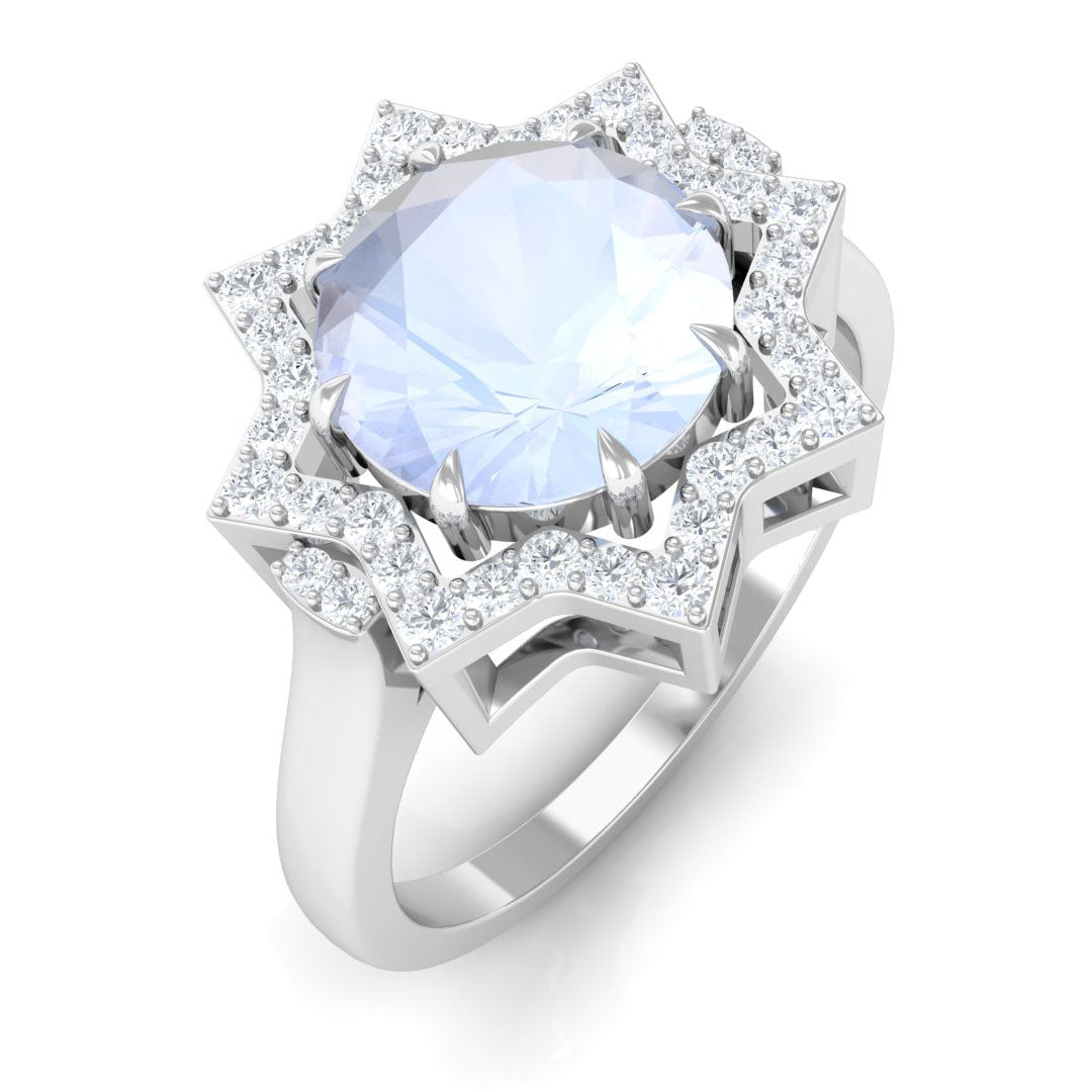 0.8 Carat Moonstone Star Shape Engagement Ring with Diamond