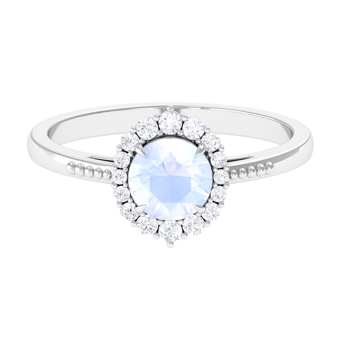 0.3 Carat Natural Moonstone Engagement Ring with Diamond Accent