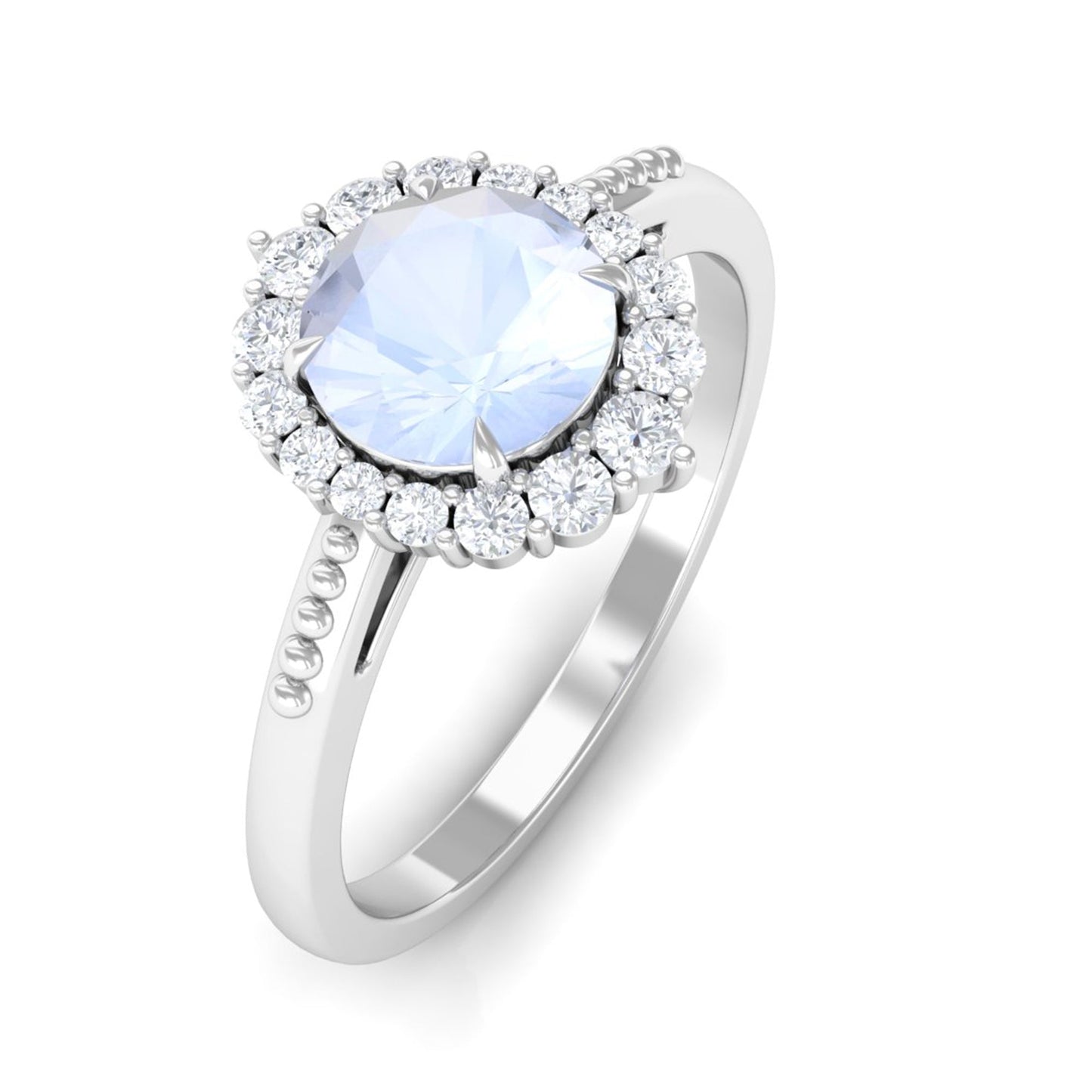 0.3 Carat Natural Moonstone Engagement Ring with Diamond Accent
