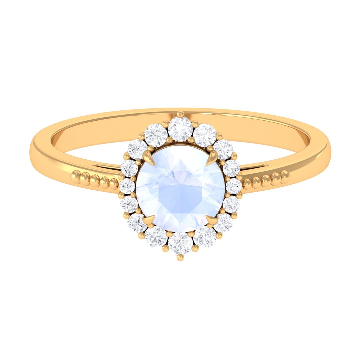 0.3 Carat Natural Moonstone Engagement Ring with Diamond Accent