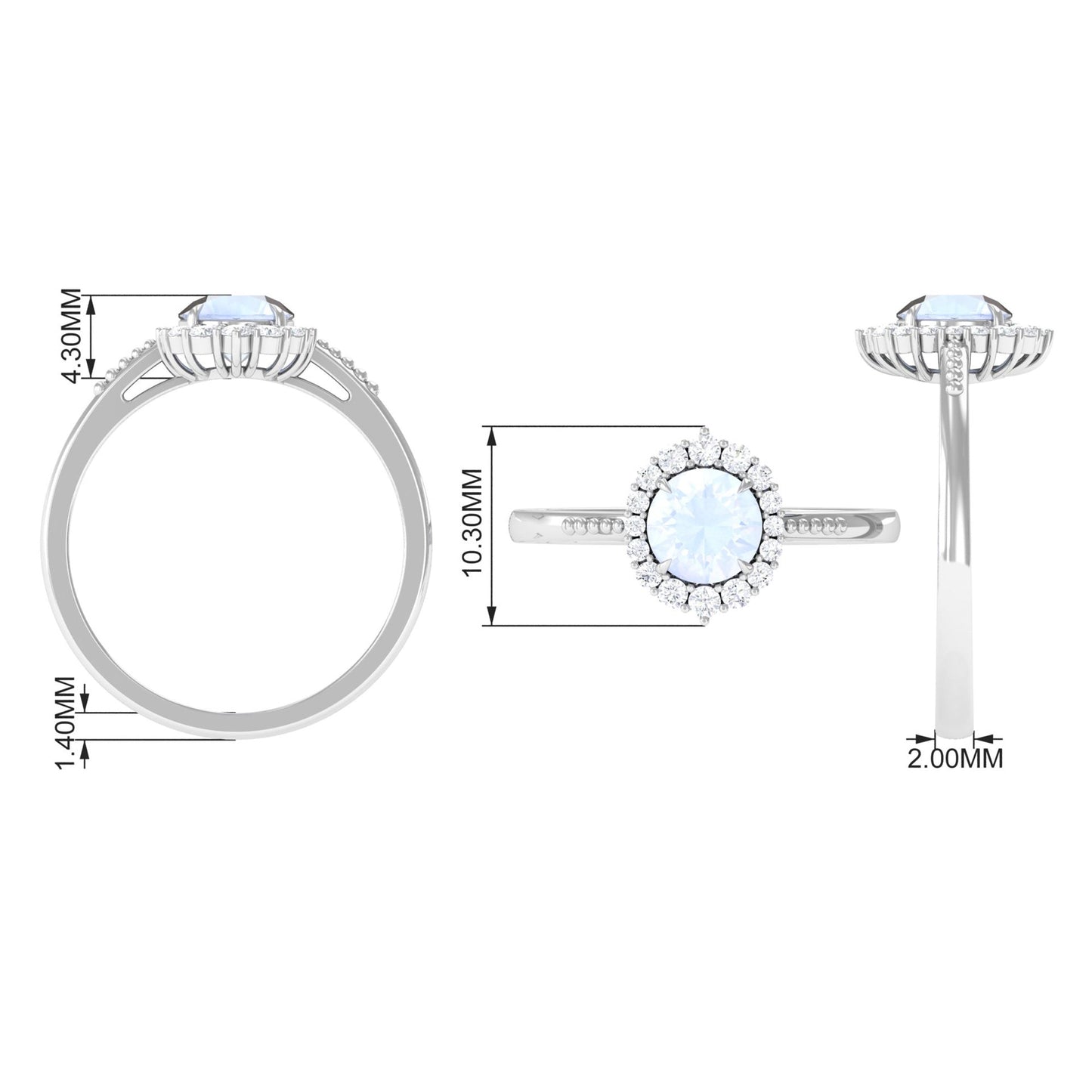 0.3 Carat Natural Moonstone Engagement Ring with Diamond Accent