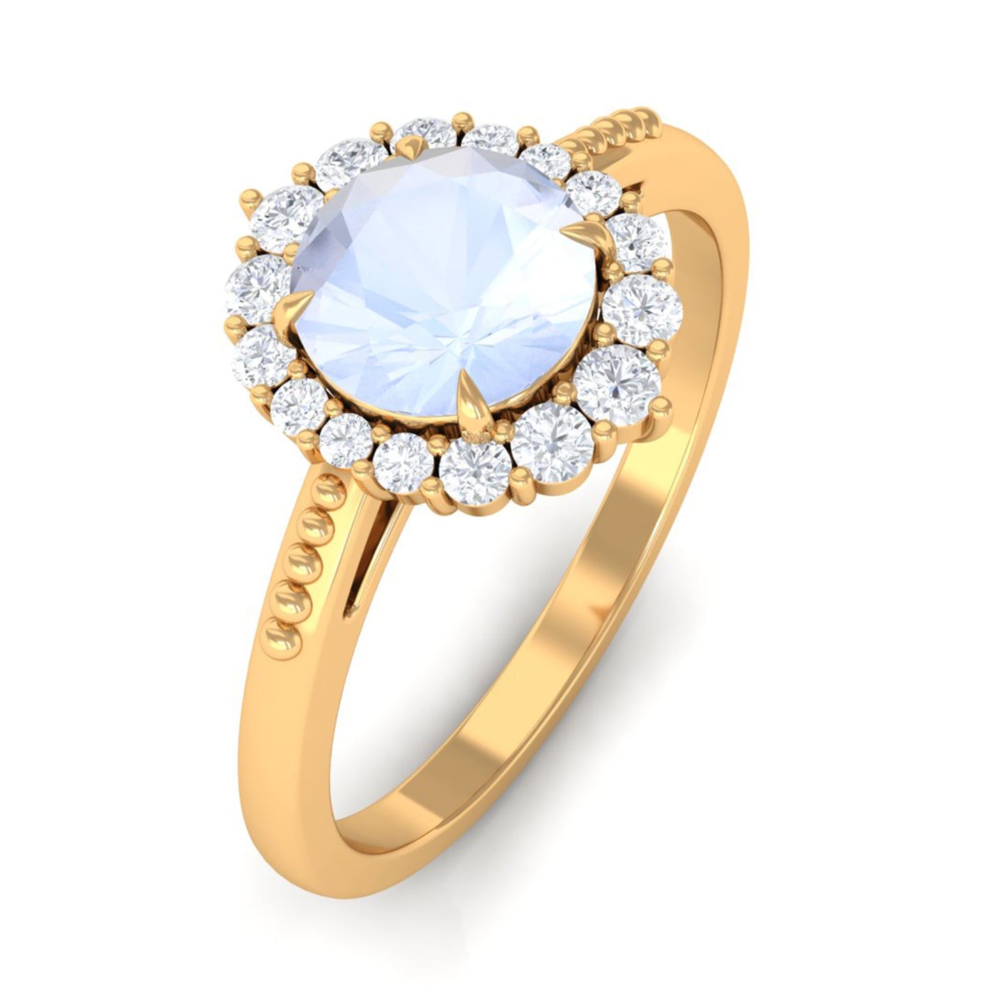 0.3 Carat Natural Moonstone Engagement Ring with Diamond Accent
