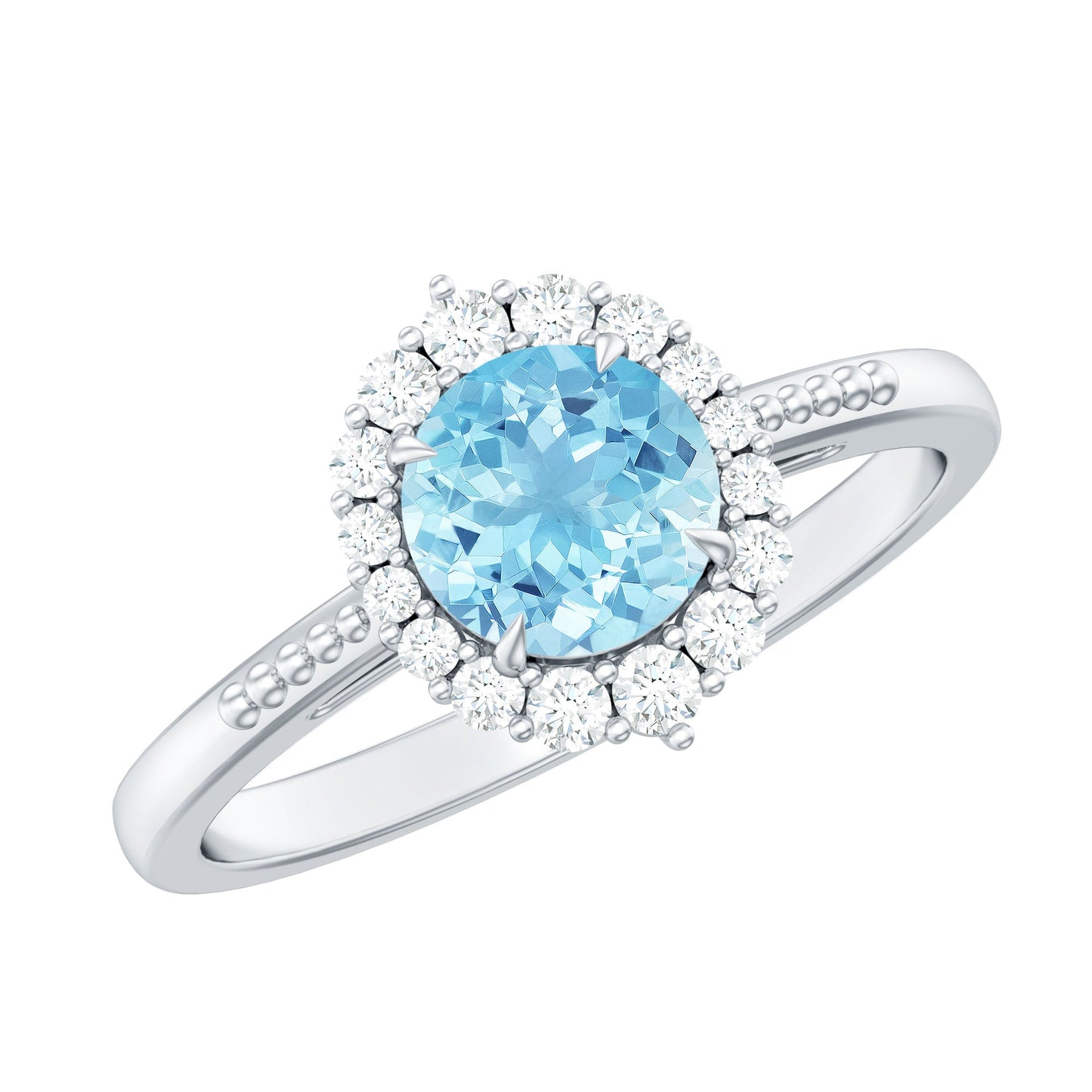 Natural 0.8 Carat Aquamarine Halo Engagement Ring with Diamond