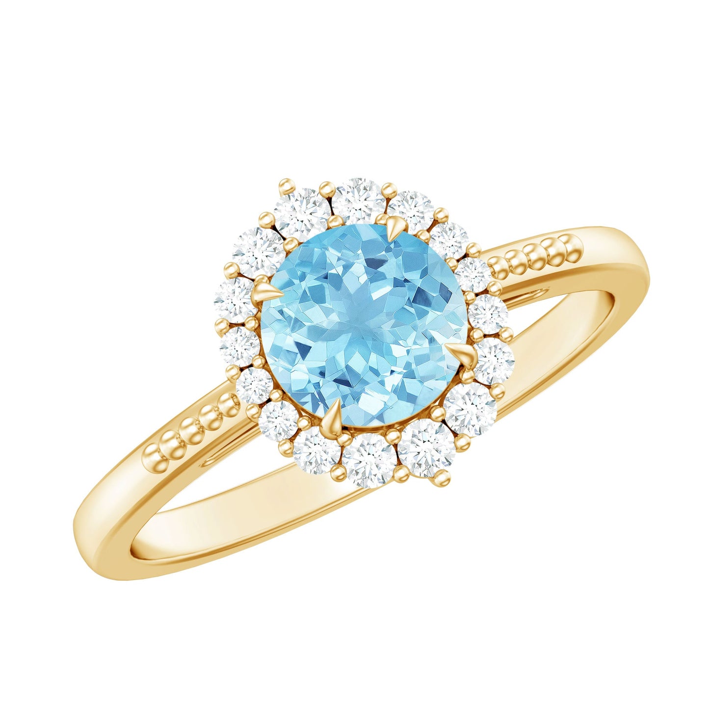 Natural 0.8 Carat Aquamarine Halo Engagement Ring with Diamond
