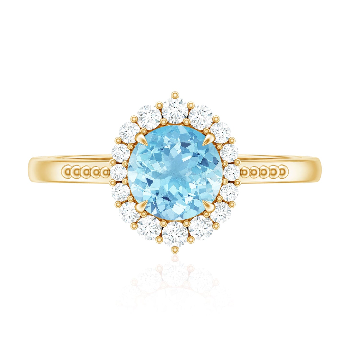 Natural 0.8 Carat Aquamarine Halo Engagement Ring with Diamond