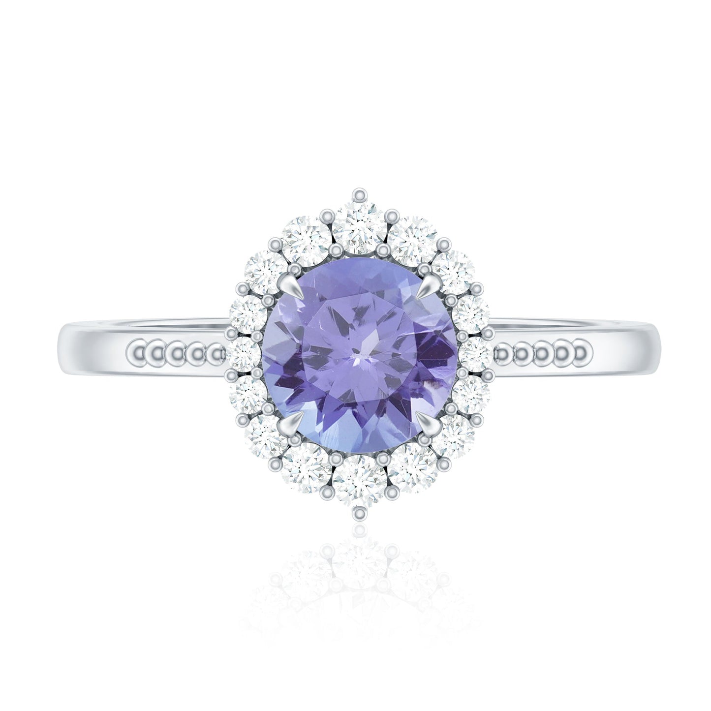 Natural Blue Tanzanite Engagement Ring with Diamond Halo