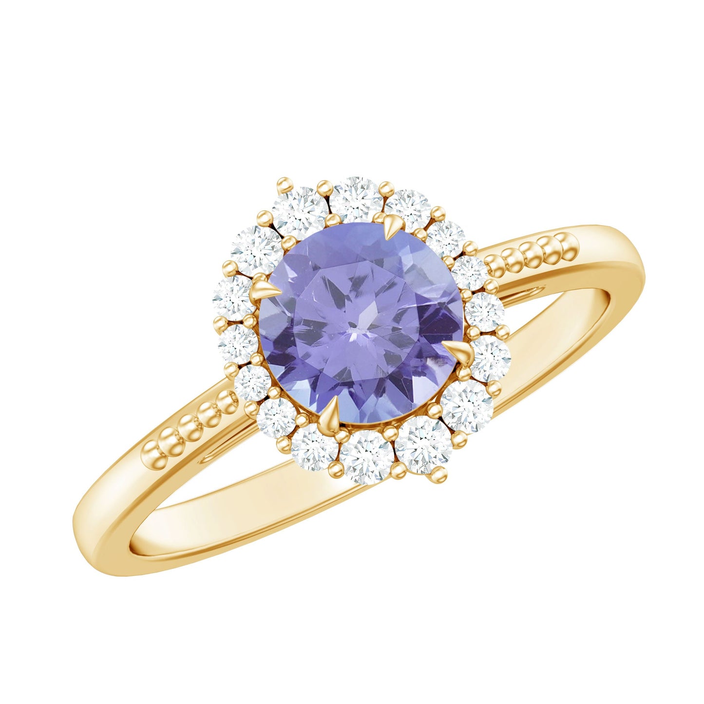 Natural Blue Tanzanite Engagement Ring with Diamond Halo