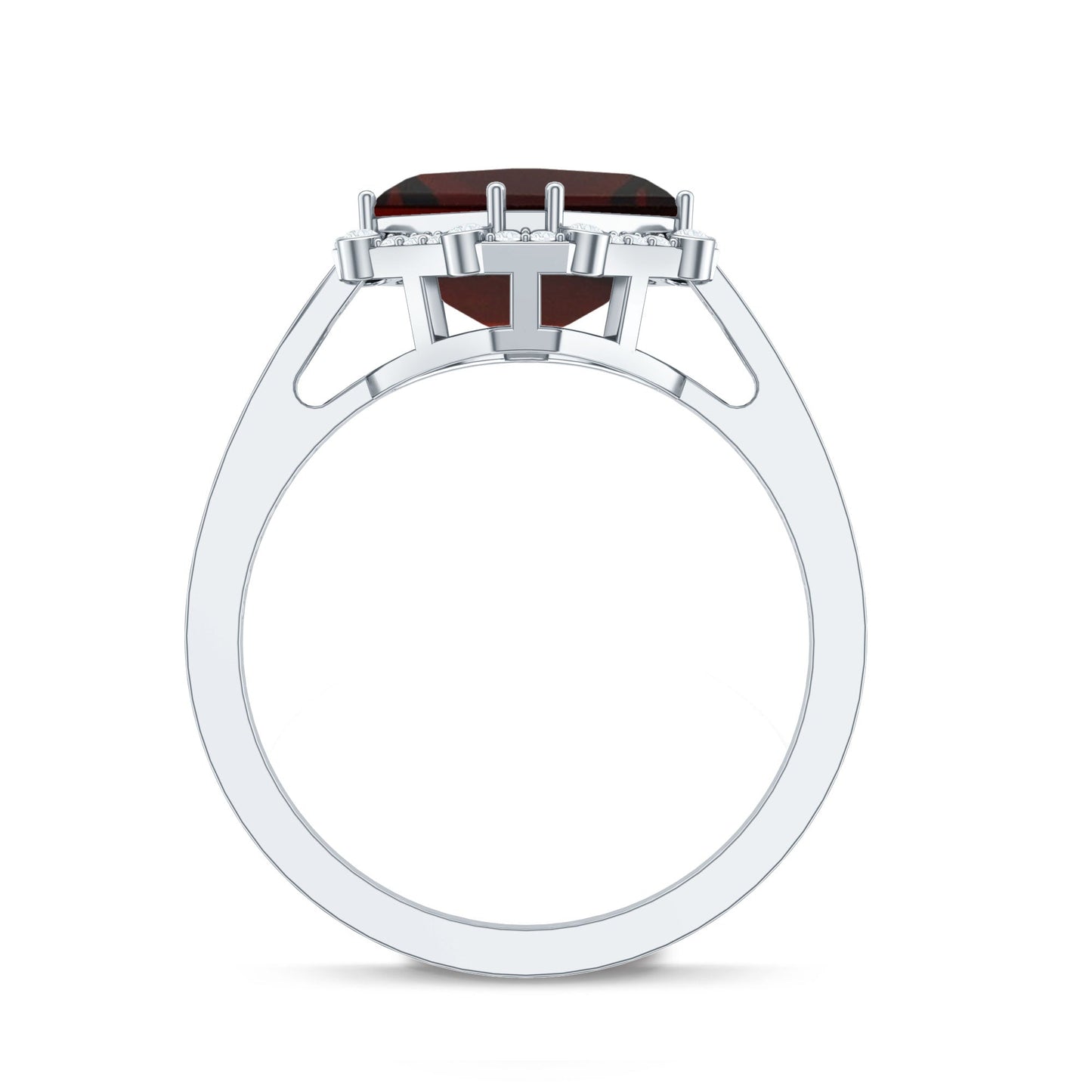 Natural 3.3 Carat Asscher Cut Garnet Engagement Ring with Diamond Halo